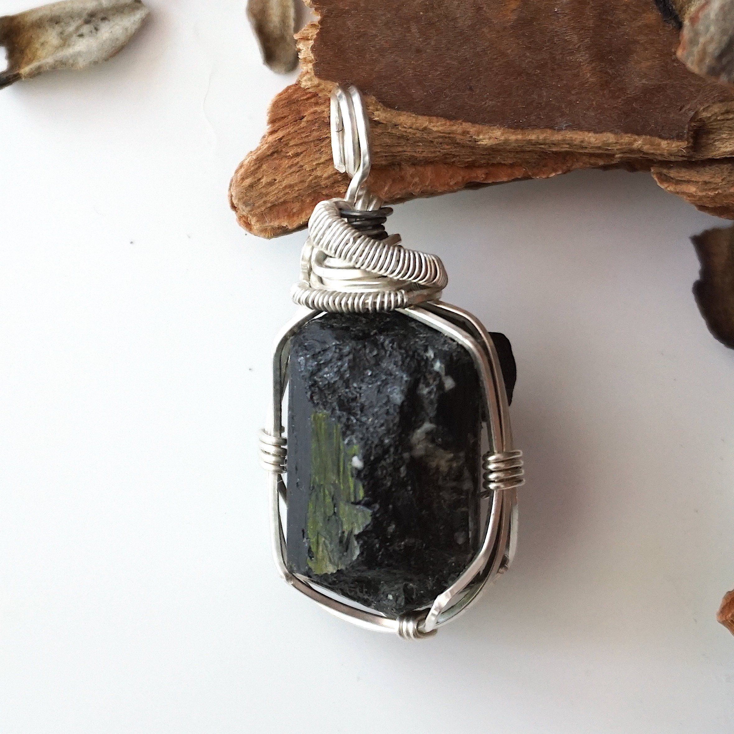 Sterling Silver Wire Wrapped Raw Tourmaline Pendant Necklace for Women - Handmade Boho Jewelry Gift for Birthday, Wedding & Spiritual Healing