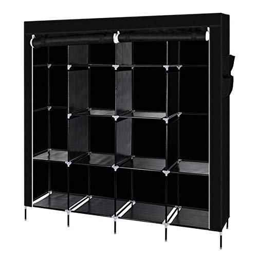 Portable Wardrobe Closet Organizer with 4 Side Pockets & 12 Shelves - Dustproof Zippered Non-Woven Fabric Cover - 66.75