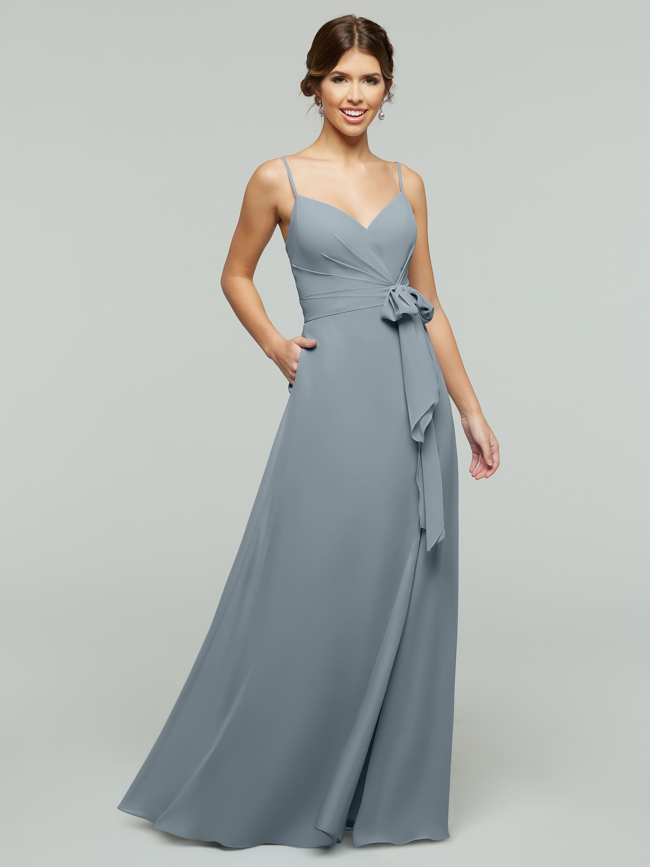 Elegant 80182 Chiffon A-Line Bridesmaid Dress with V-Neck & Spaghetti Straps - Perfect for Weddings, Formal Events & Special Occasions