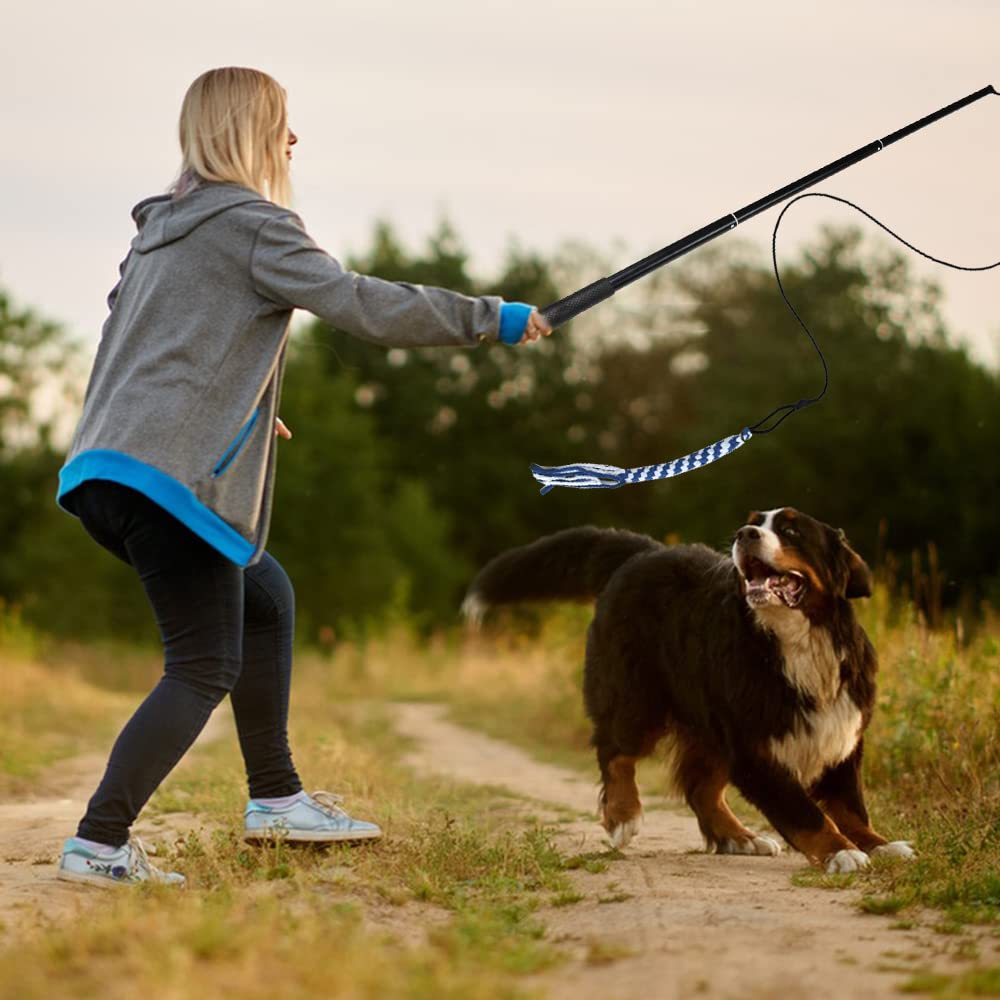 GOOSEEN Extendable Flirt Pole for Dogs - Interactive Chase & Tug Toy with Cotton Lure Rope for Small, Medium & Large Dogs - Perfect for Outdoor Training, Exercise & Playtime in Backyard, Park or Beach