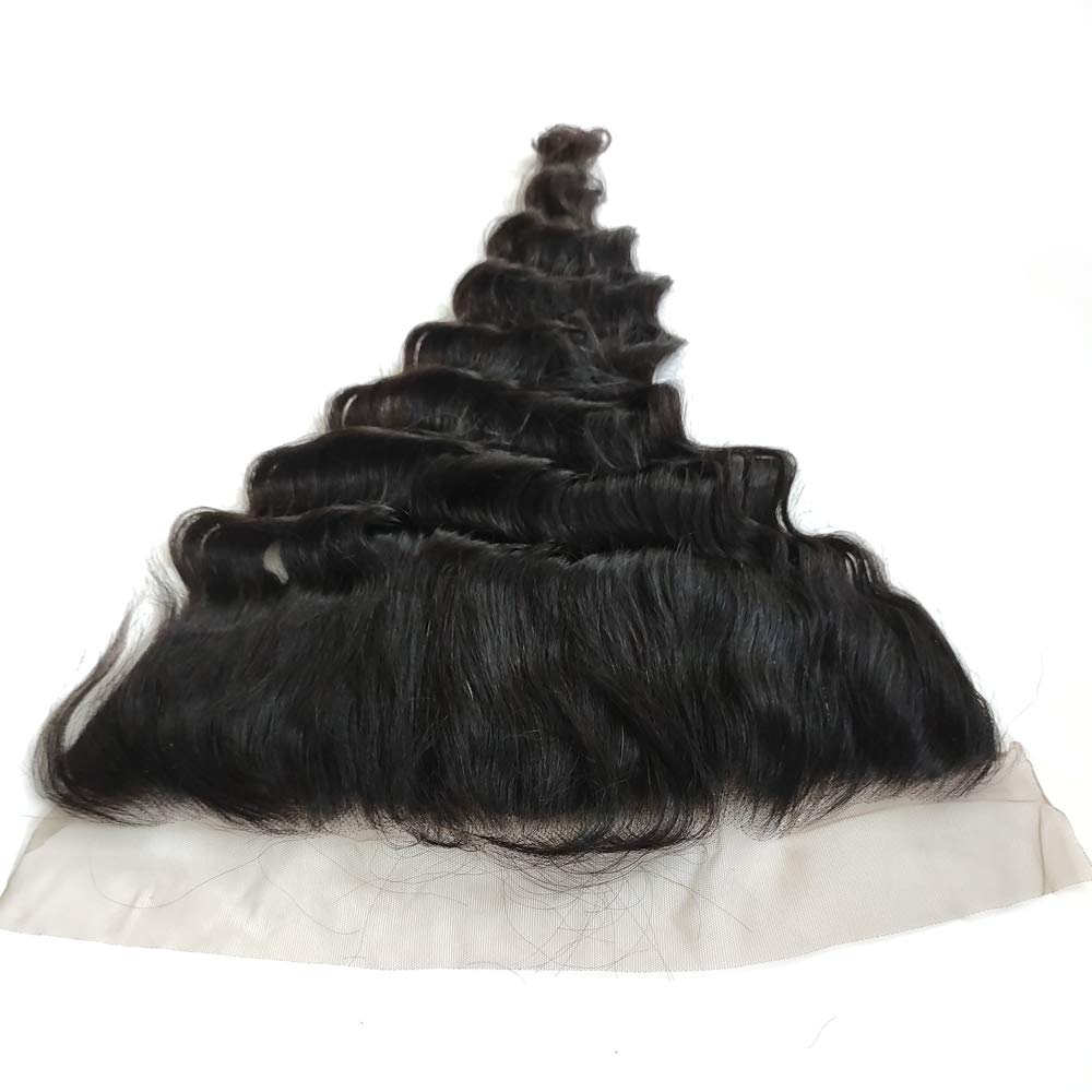 Brazilian Virgin Hair 4-Piece Bundle - 100% Unprocessed Deep Wave Human Hair Weave with 14-Inch Lace Frontal Closure (16