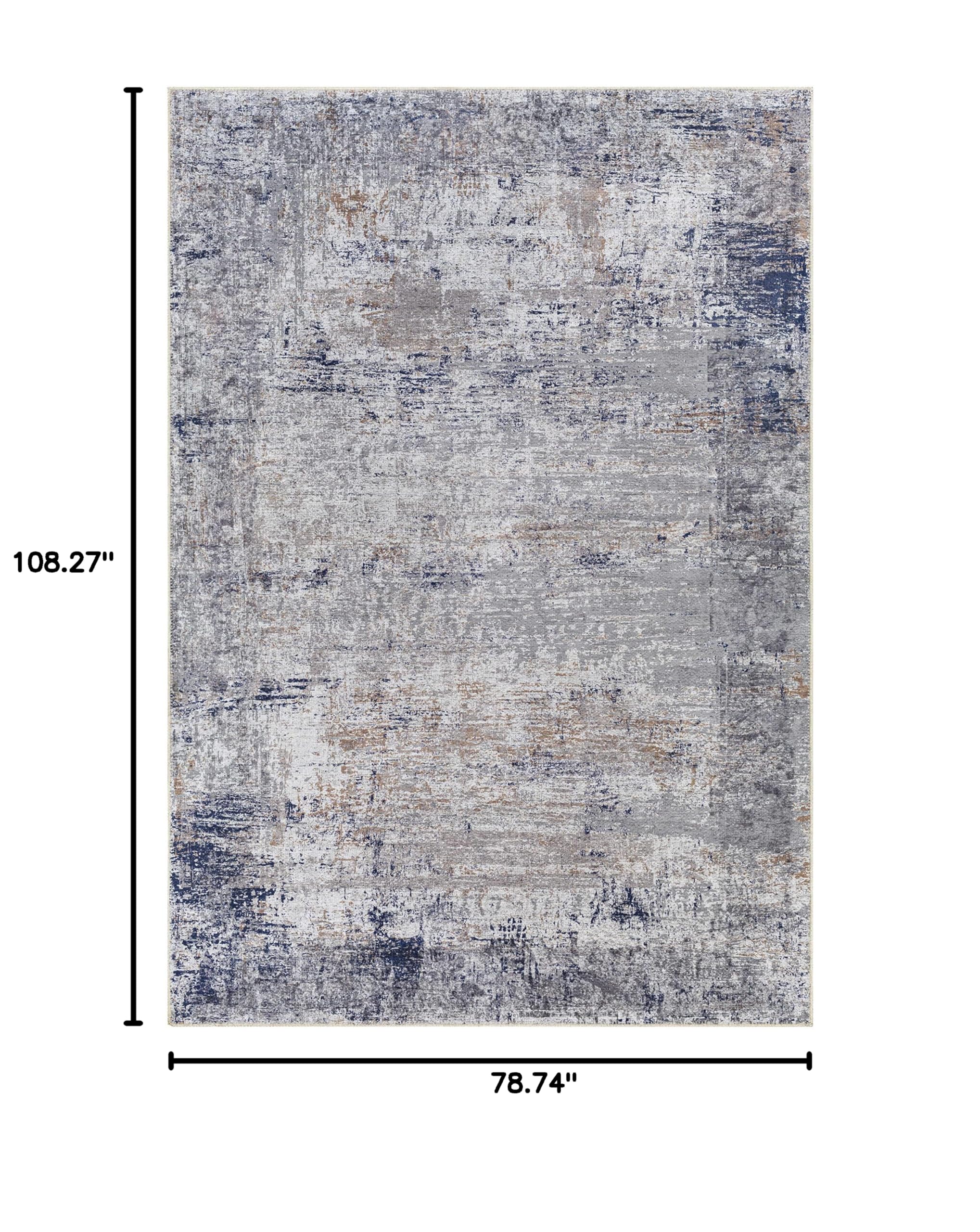 Hauteloom Fairplains Washable Area Rug for Living Room & Bedroom - Soft Gray & Blue Modern Design - 6'7