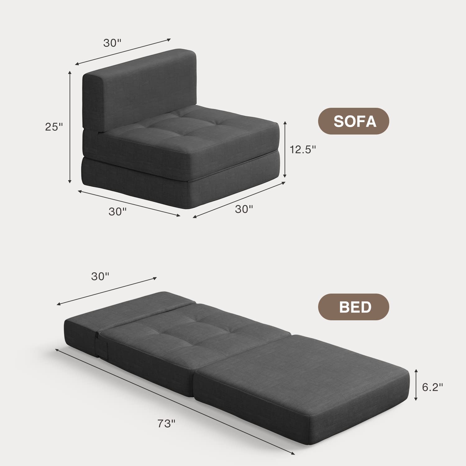Aiho Convertible Sleeper Sofa Bed with Memory Foam - Modern Linen Fabric Futon Couch with Removable Cover - Space Saving Sofa Bed for Small Apartments, Living Rooms & Lofts - Dark Grey - Perfect for Guest Rooms, Home Offices & Studio Apartments