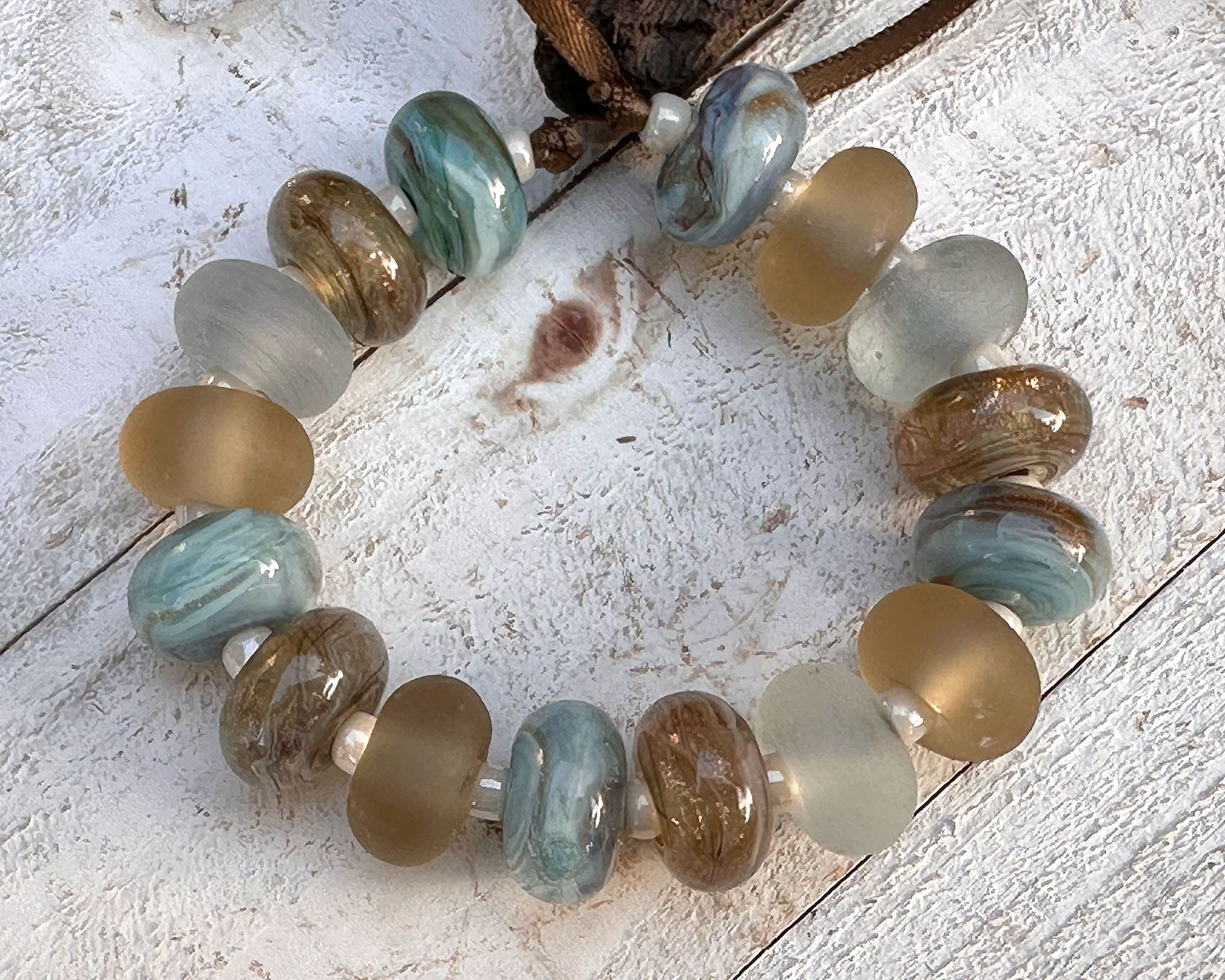 16 Aqua Topaz Swirl Lampwork Glass Beads Set for Jewelry Making - DIY Bracelet, Necklace & Craft Projects (SRA Certified) | Perfect for Handmade Gifts & Boho Style Accessories