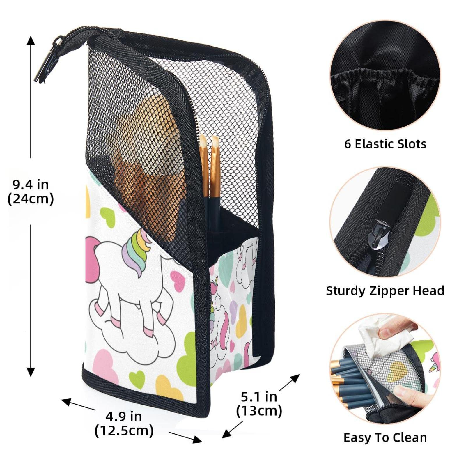 Rainbow Unicorn Makeup Brush Organizer Bag with 12 Slots - Portable Heart-Shaped Cosmetic Brush Holder Case for Travel & Home Vanity Organization