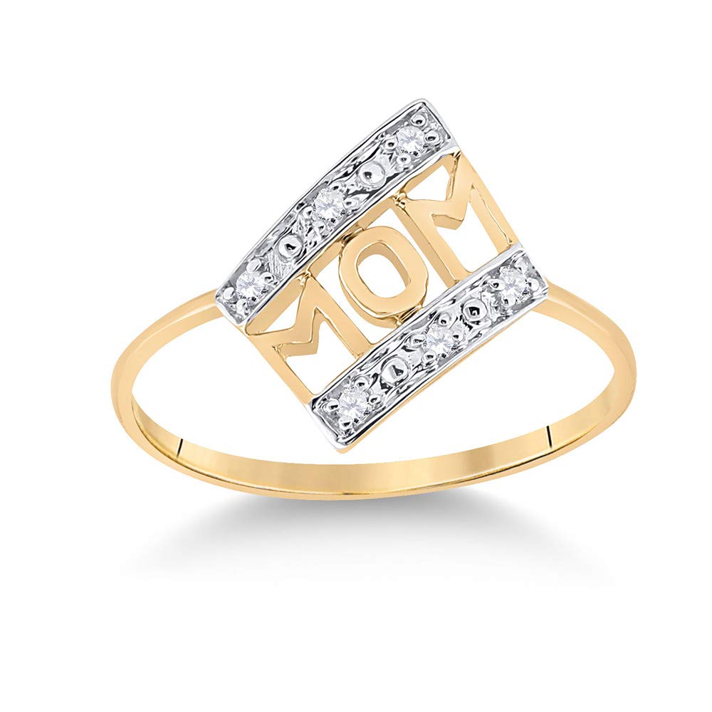10K Yellow Gold Women's Round Diamond Mom Accent Ring 1/20 CTTW - Perfect Gift for Mother's Day, Anniversary & Special Occasions
