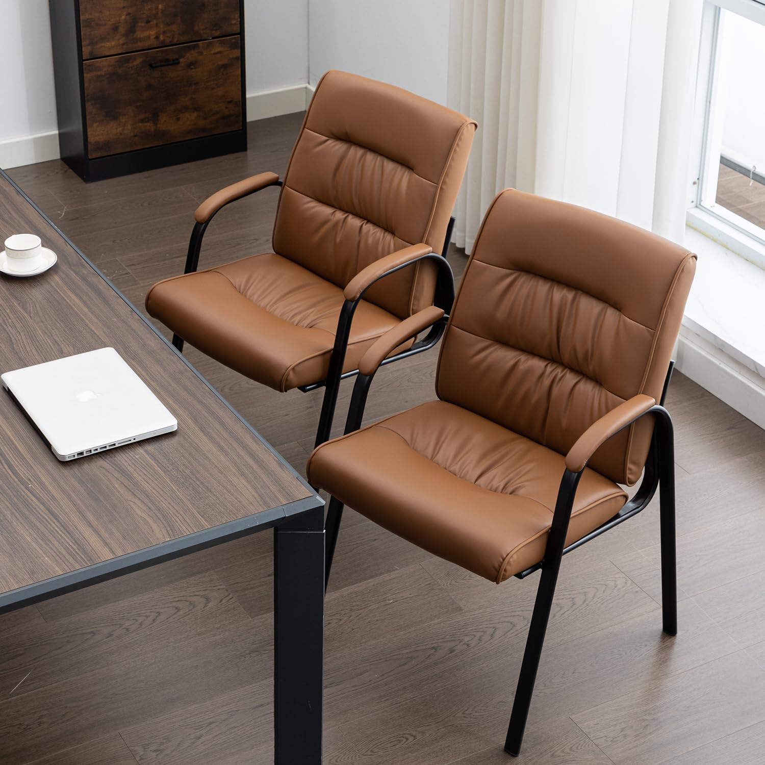 Modern Office Guest Reception Chairs Set of 2 - Leather Conference Room & Waiting Room Chairs Without Wheels - Perfect for Business Meetings, Lobby Seating and Professional Office Decor