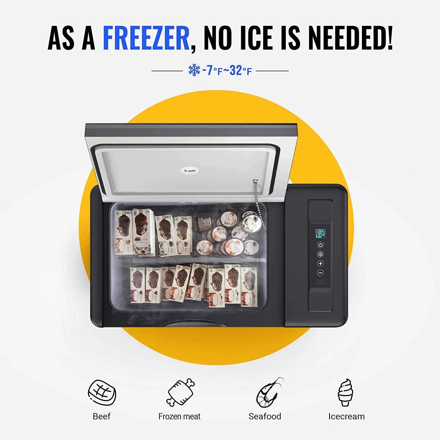 BougeRV 12V 30 Quart (28L) Portable Car Refrigerator Freezer - Compact Mini Fridge for Camping, RV, Road Trips & Outdoor Adventures - Black