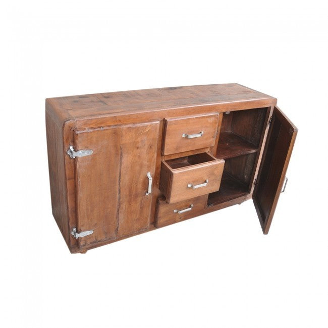 Reclaimed Wood Sideboard Buffet Cabinet 150cm with Wheels - Rustic Honey Finish | Perfect for Dining Room Storage, Kitchen Buffet & Entryway Organizer