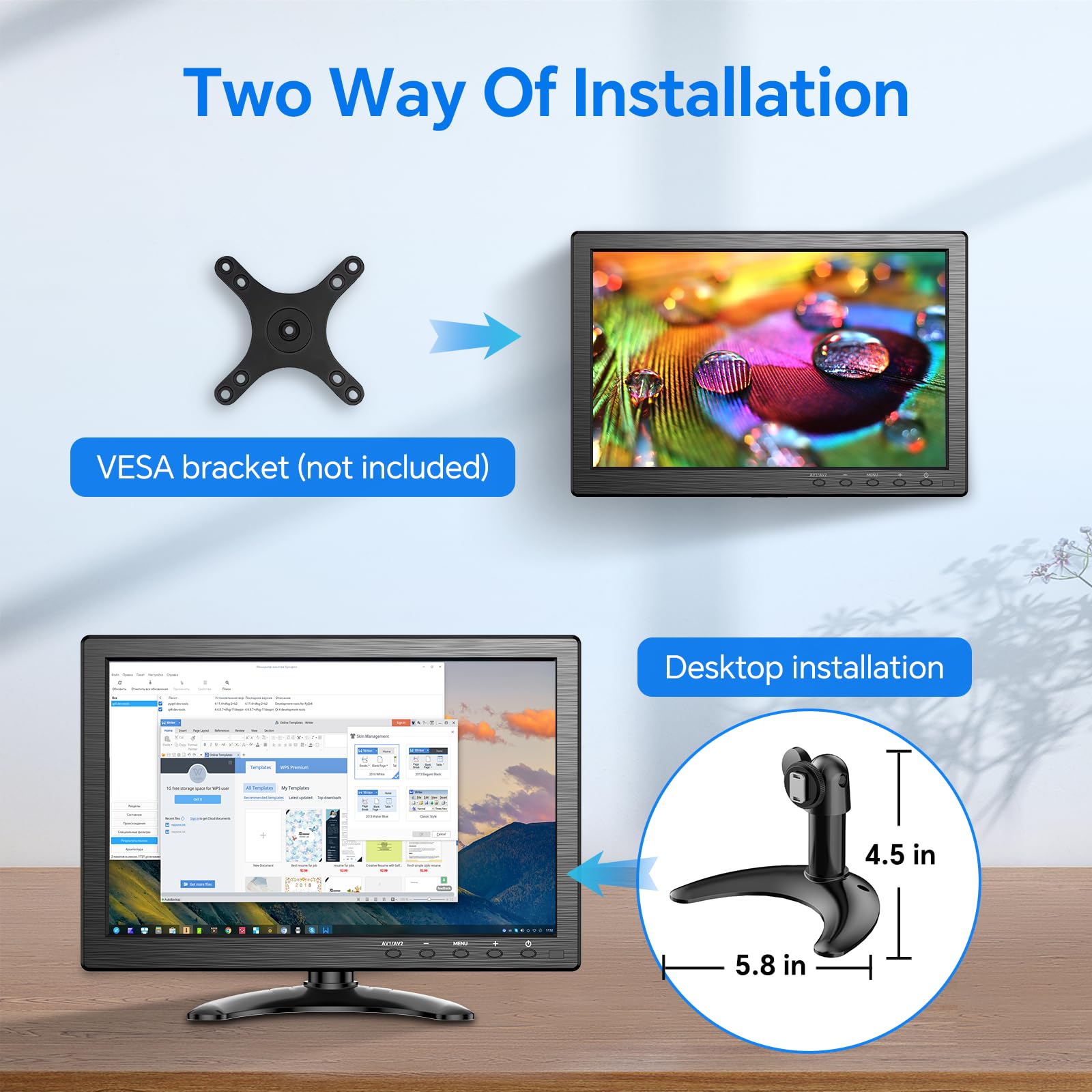 Eyoyo 10.1 Inch HD Security Monitor 1366x768 Resolution, Compact HDMI VGA AV BNC USB Input Screen with Built-in Speakers for PC, CCTV Camera, NVR, Home & Office Surveillance