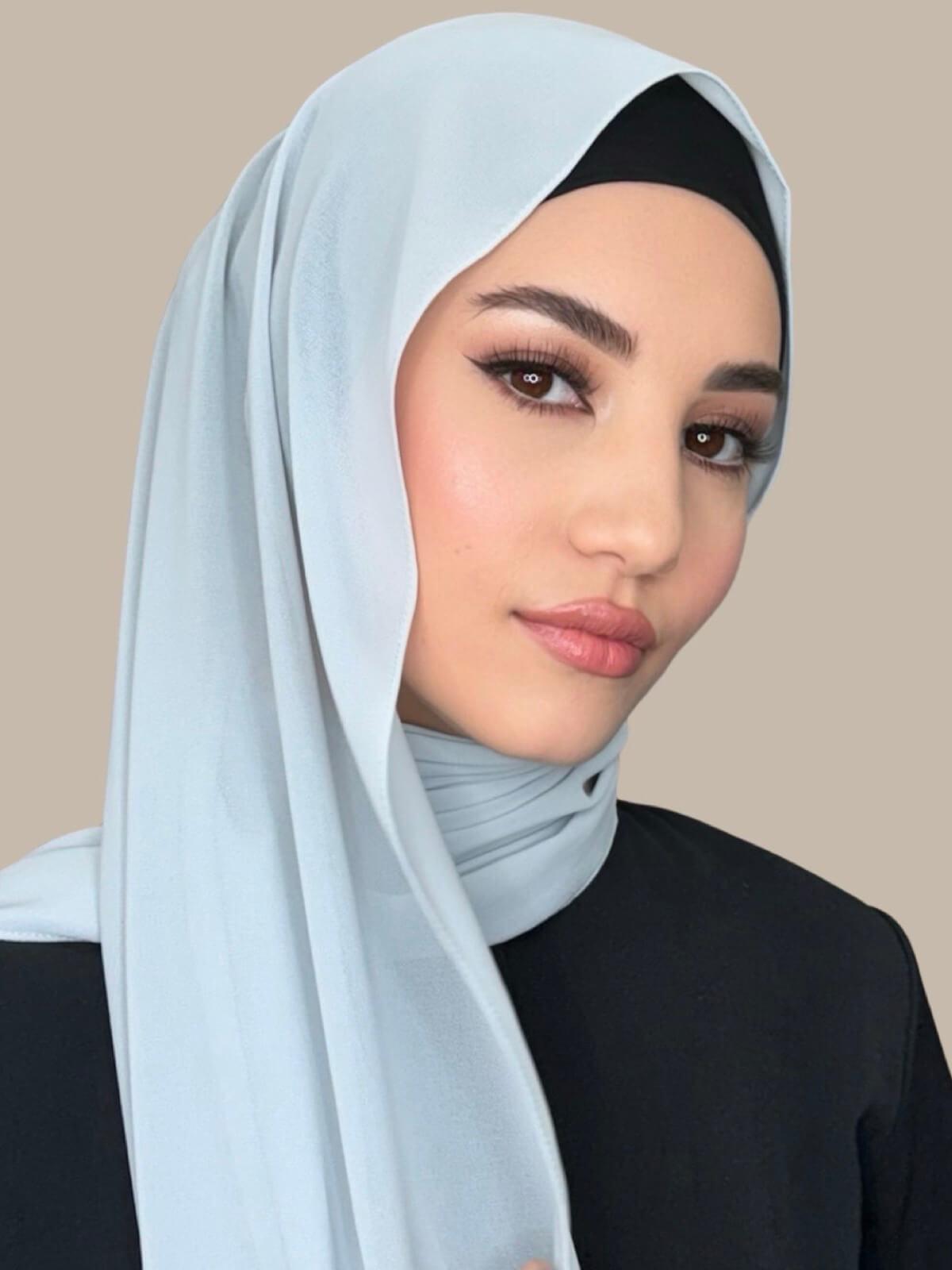Elegant Classic Chiffon Hijab Scarf - Soft Pale Grey Shawl for Women | Perfect for Daily Wear, Prayer, and Special Occasions