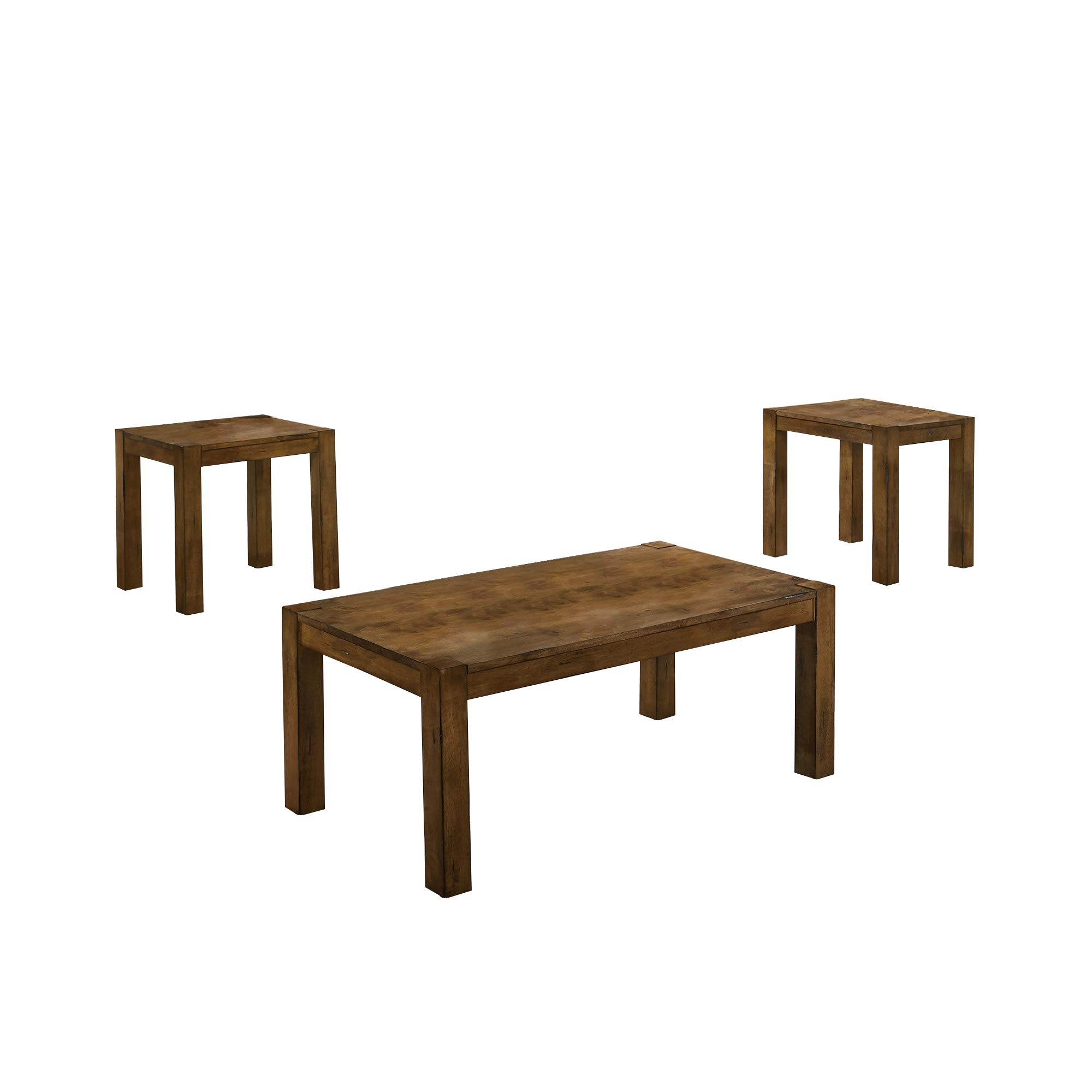 Benjara 3-Piece Wooden Coffee Table Set with Block Legs - Rustic Brown End Tables for Living Room, Bedroom & Office - Perfect for Coffee, Books & Decor