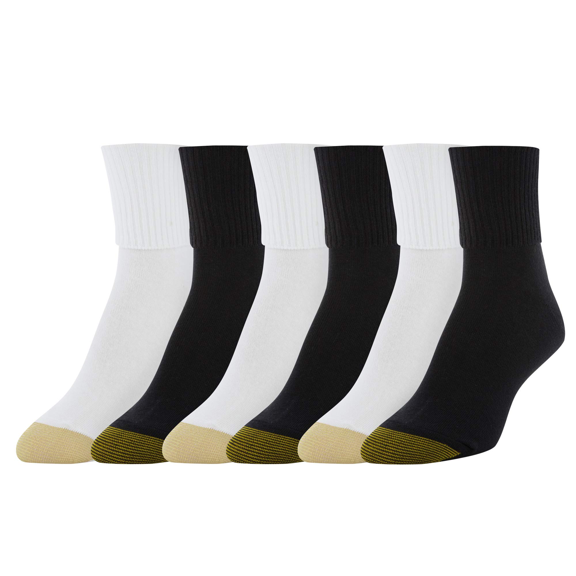 GOLDTOE Women's Classic Turn Cuff Socks 6 Pack - Comfortable Cotton Ankle Socks for Everyday Wear, Work & Casual Outfits
