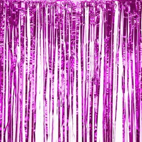 Just Artifacts - 6ft x 2ft Magenta Foil Fringe Backdrop for Party Decorations, Photo Booth Background, Wedding & Event Decor - Premium Metallic Curtain for Birthday, Baby Shower & Stage Events