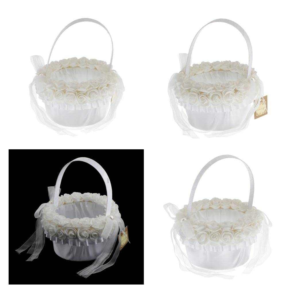 3Pcs White Flower Girl Baskets - Elegant Wedding Flower Petal Basket for Bridal Party, Flower Girls, and Ceremonies - Perfect for Weddings, Baby Showers, and Special Events