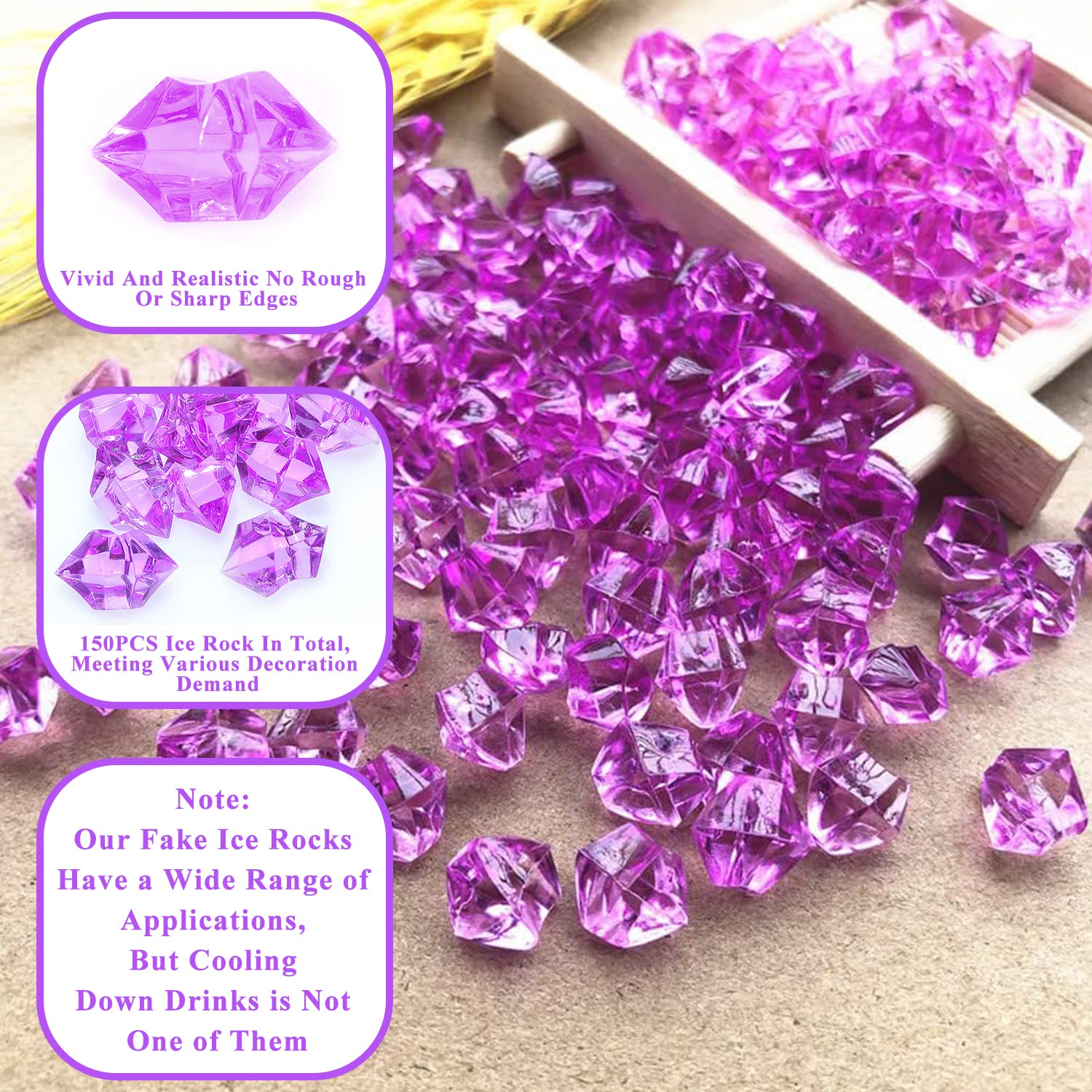 150 Pcs Acrylic Fake Crushed Ice Rocks - Reddish Purple Plastic Ice Cube Gems for Vase Fillers, Wedding Centerpieces, Home Decor & Craft Displays | DIY Diamond Decoration & Party Table Scatter