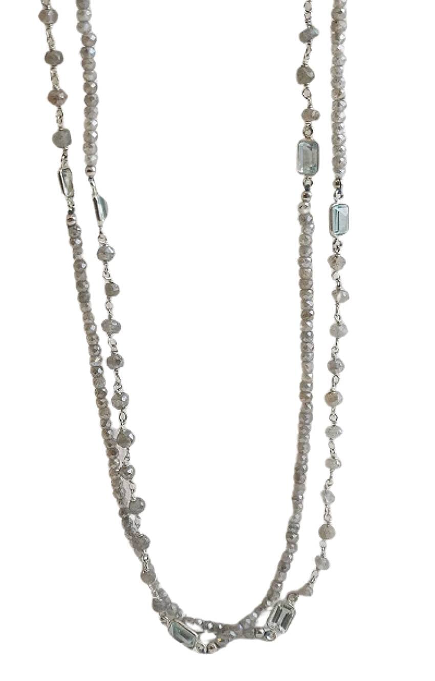 Labradorite & Blue Topaz Sterling Silver Necklace 103cm - Natural Gemstone Jewelry for Women - Handmade Birthday, Valentine's & Mother's Day Gift - Elegant Everyday Wear & Special Occasion Accessory