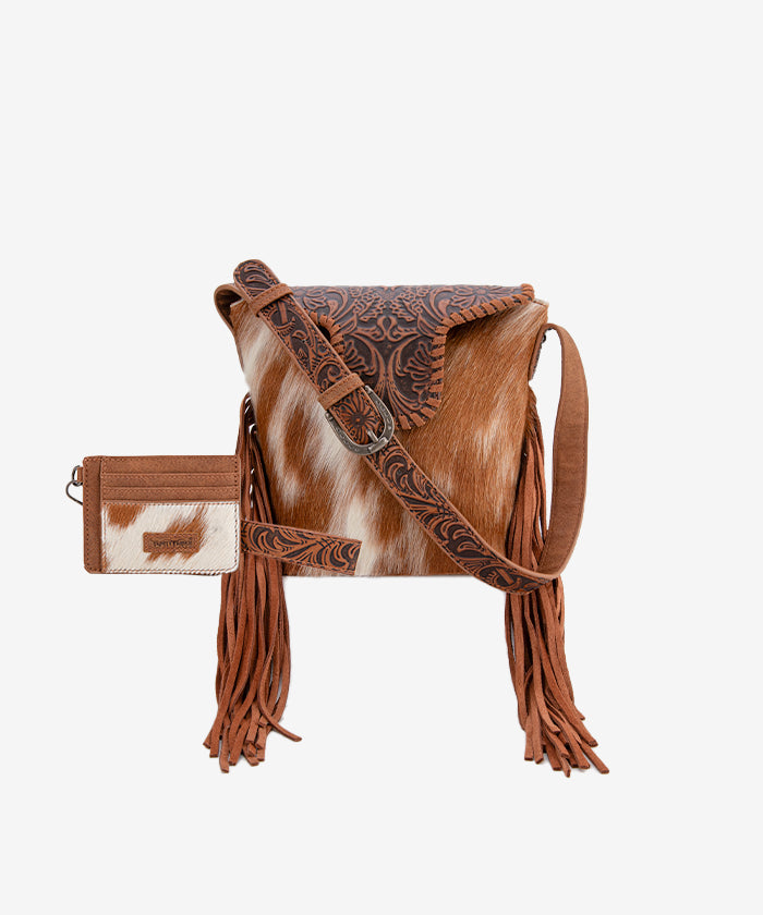 Trinity Ranch Genuine Hair-On Cowhide Tooled Western Shoulder Bag - Perfect for Rodeo, Country Music Festivals & Cowgirl Fashion
