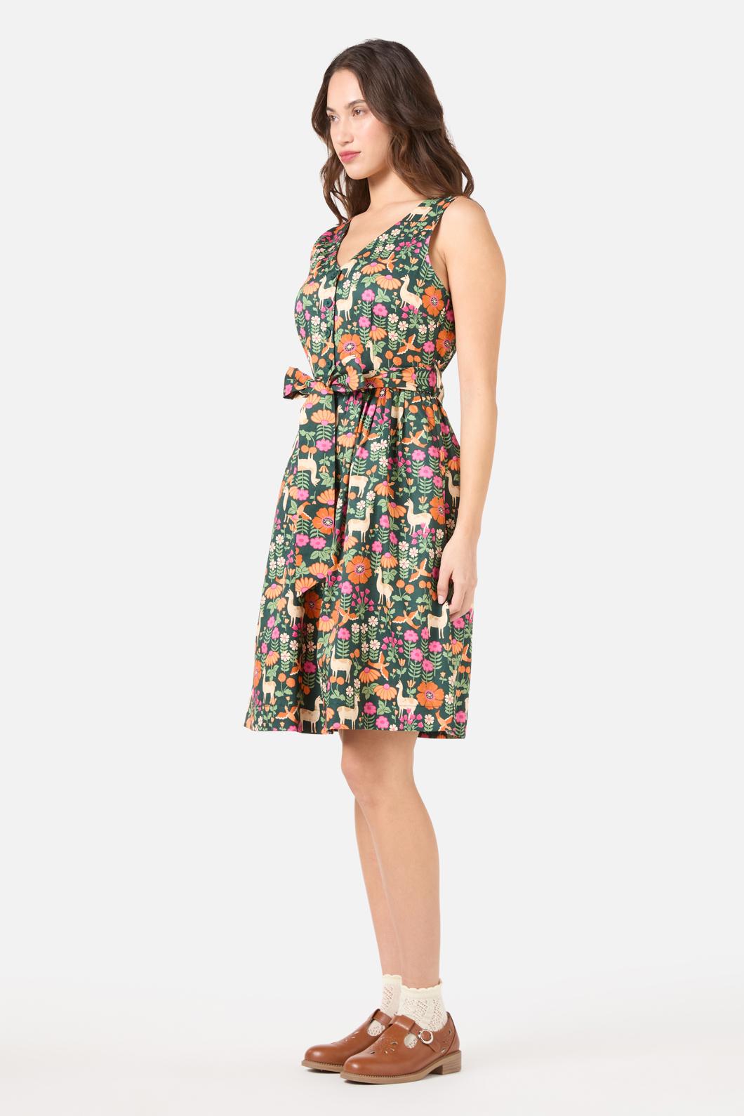 Stylish Llama Print V Neck Sleeveless Summer Dress for Women - Perfect for Beach Vacations, Casual Outings & Summer Parties