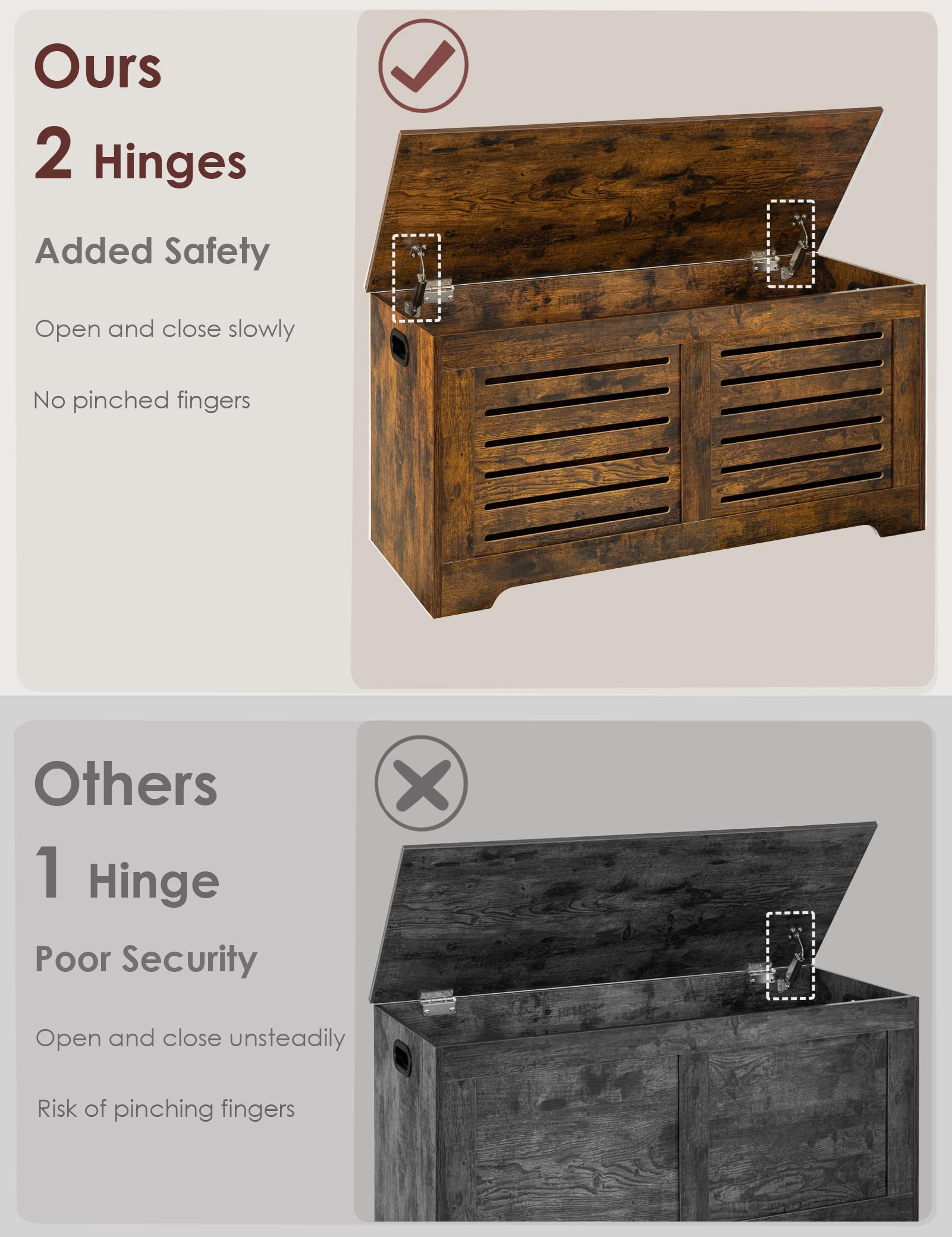 DINZI LVJ 39.4” Wooden Storage Chest with Safety Hinges - Retro Flip-Top Shoe Bench & Toy Box - Rustic Brown Entryway Organizer for Living Room, Bedroom - Easy Assembly Home Storage Solution (Perfect for Entryway Shoe Storage, Kids' Toy Organization & Living Room Decor)