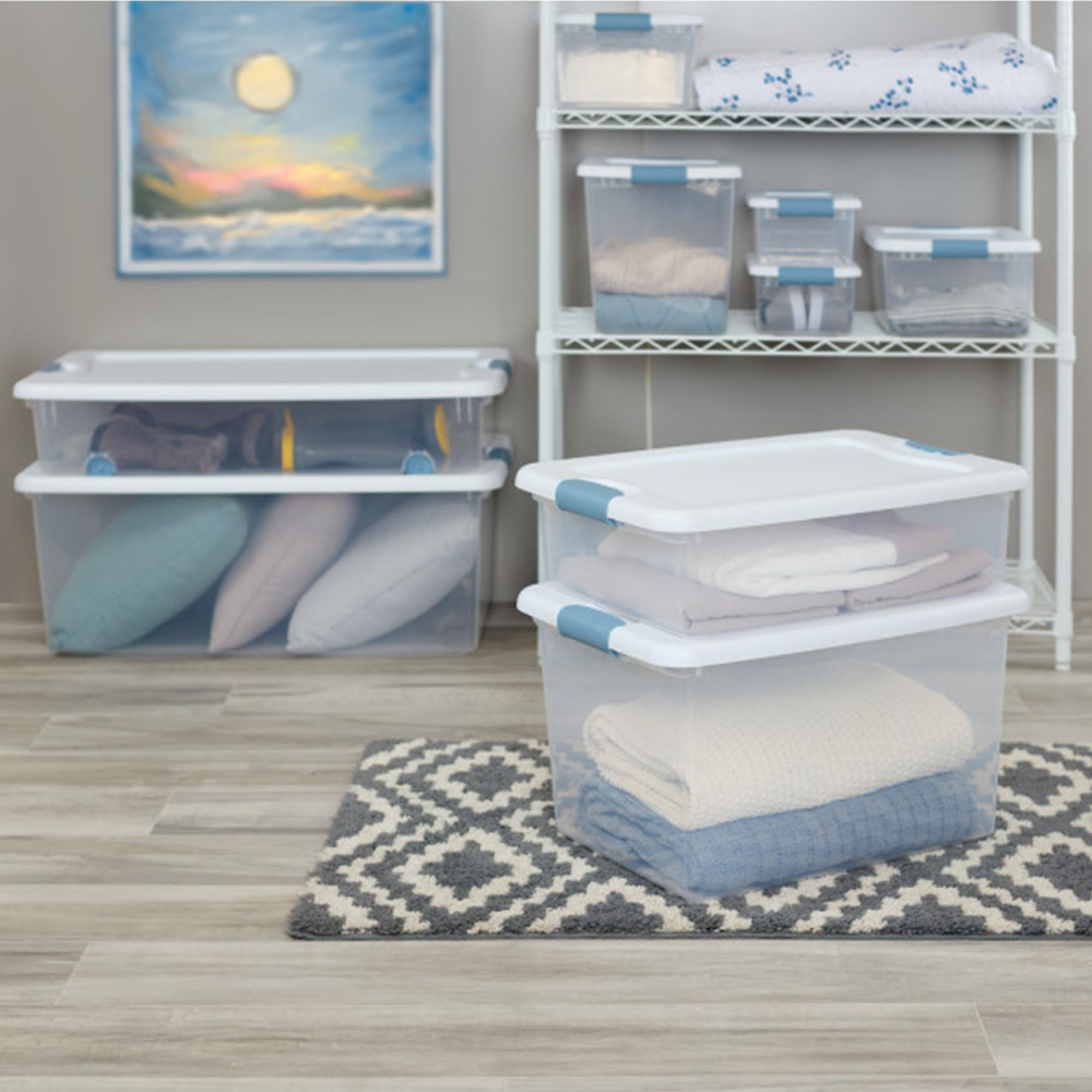 Sterilite 24-Pack 25 Quart Clear Plastic Storage Bins with Latching Lids - Stackable Organizer Boxes for Home, Office, Closet & Garage Organization