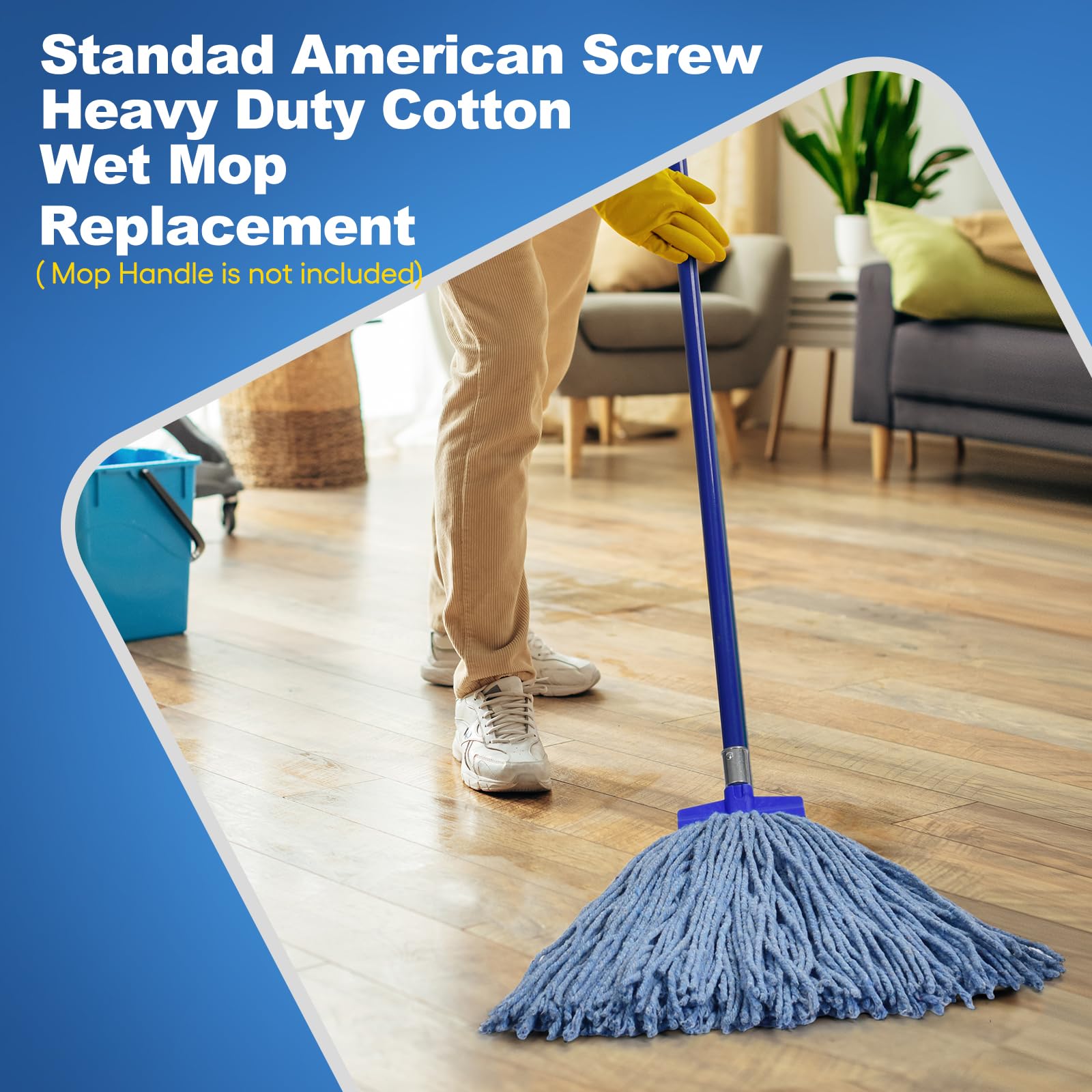 Heavy Duty Cotton Wet Mop Heads (3-Pack) with Microfiber Cloths - for Home & Commercial Cleaning