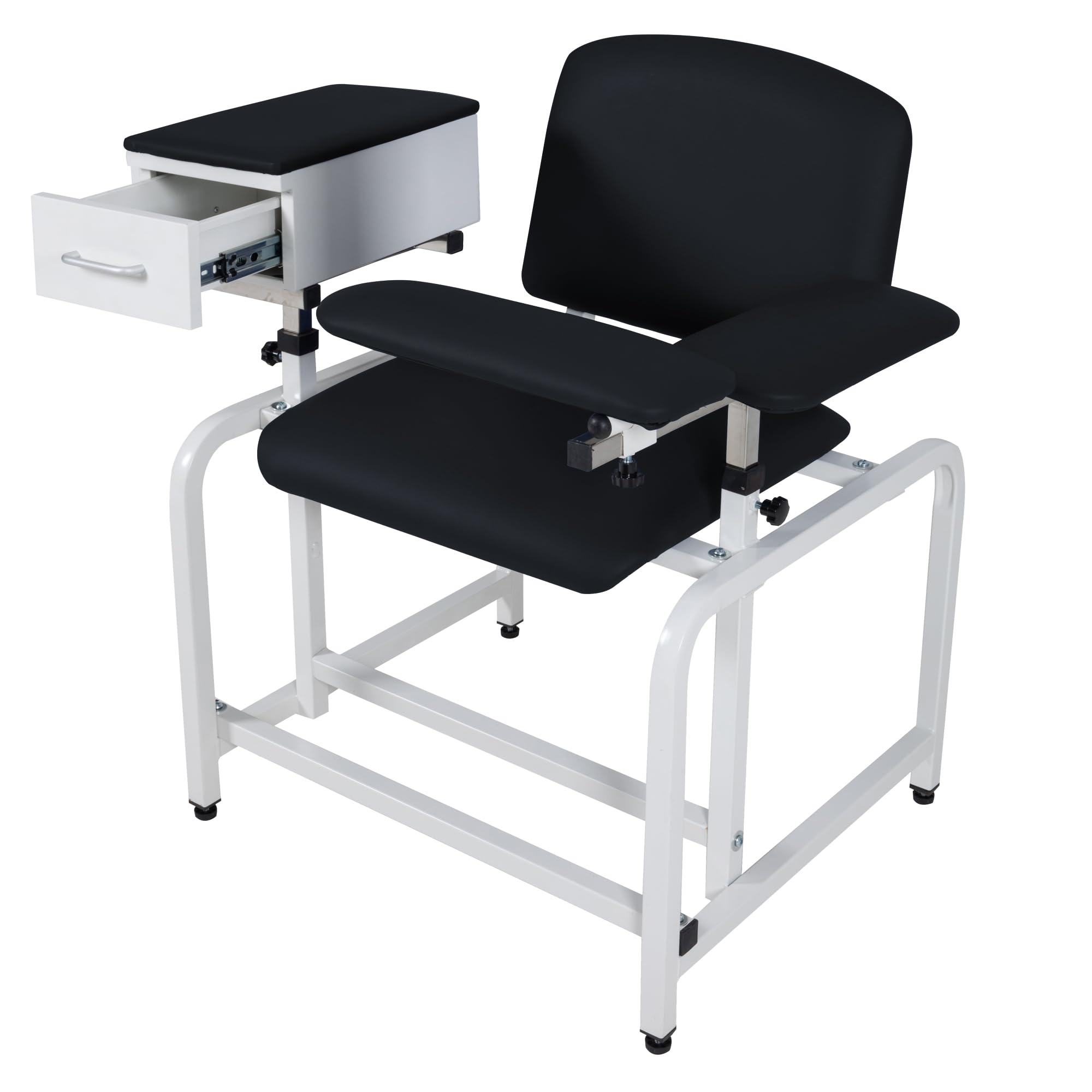 COOLWAVE Adjustable Phlebotomy Chair with Drawer - Extra Thick Padded Lab Blood Drawing Chair with Armrest (Black) - Perfect for Medical Clinics, Hospitals & Blood Donation Centers