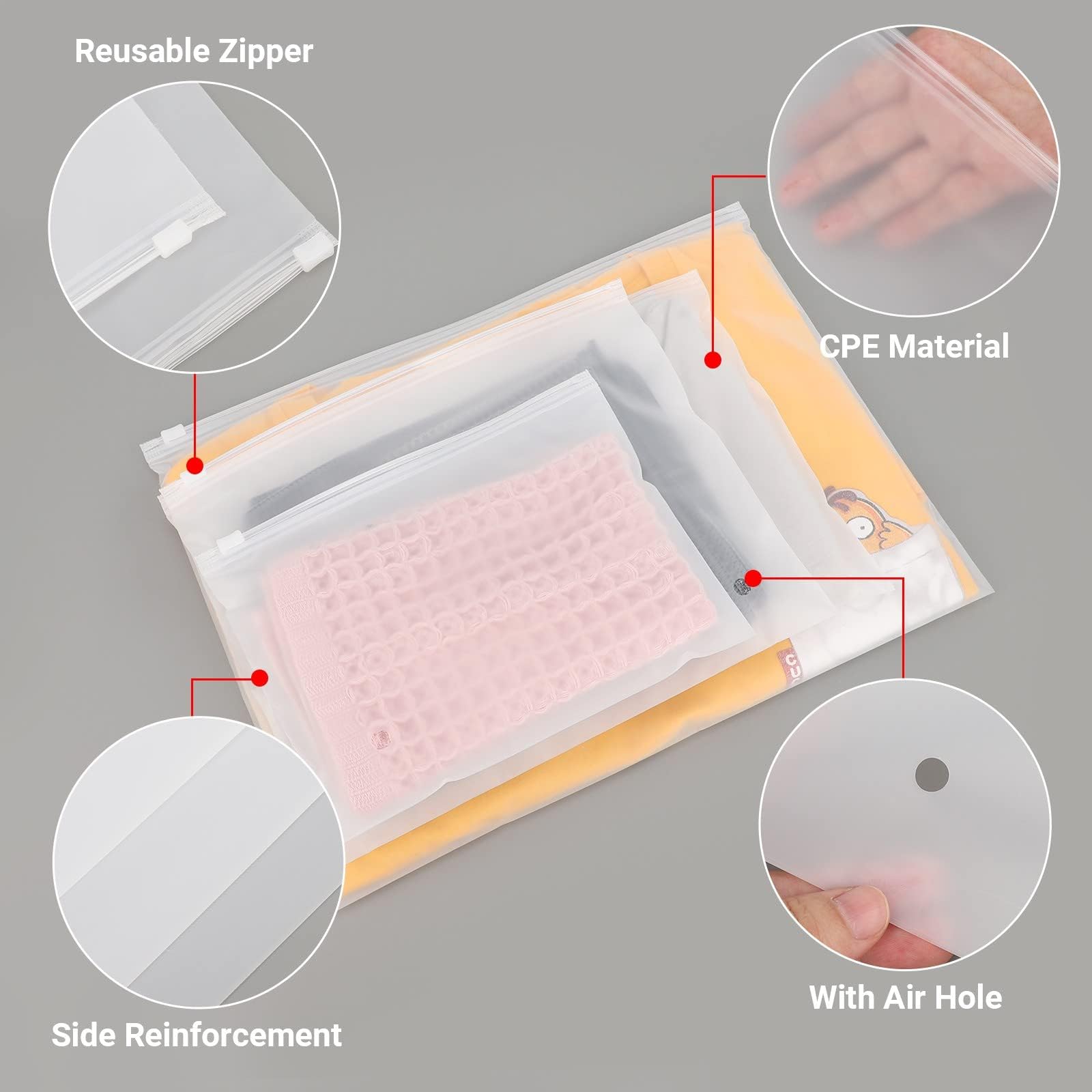 50Pcs 7.87x5.51 Inch Frosted Zipper Bags - Resealable Poly Plastic Ziplock Bags with Slider Closure for Shipping, Storage & Organization (3 Mil with Vent Holes) - Perfect for Socks, Underwear, Jewelry & Small Merchandise