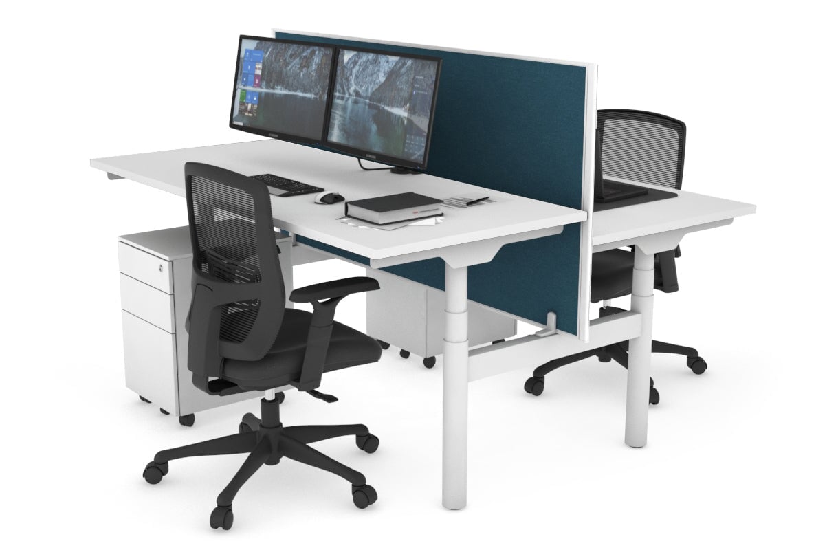 Flexi Premium Height Adjustable 2-Person H Bench Workstation - White Frame [1200L x 700W] - Ergonomic Office & Home Workspace Solution for Collaborative Teams