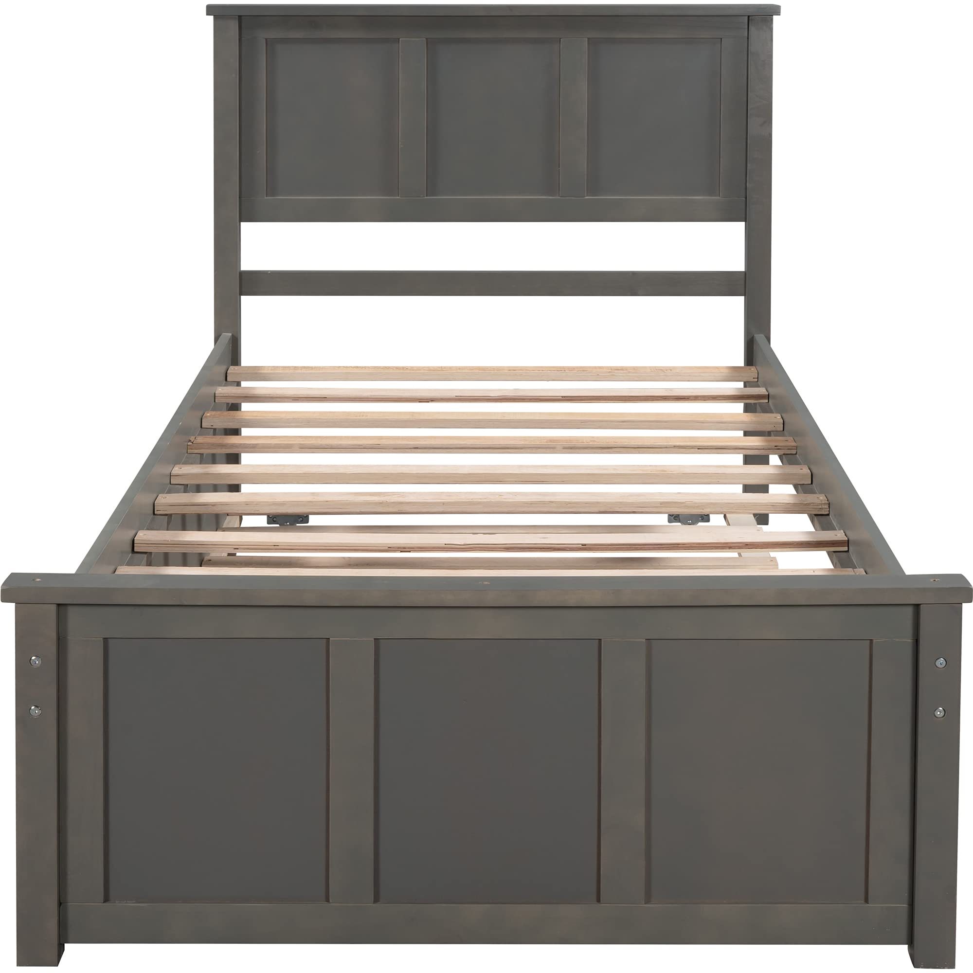 **P PURLOVE Twin Bed Frame with Trundle - Solid Wood Daybed with Headboard for Kids, Teens & Adults - Space-Saving Gray Twin Size Bed for Guest Rooms, Dorms & Small Spaces**