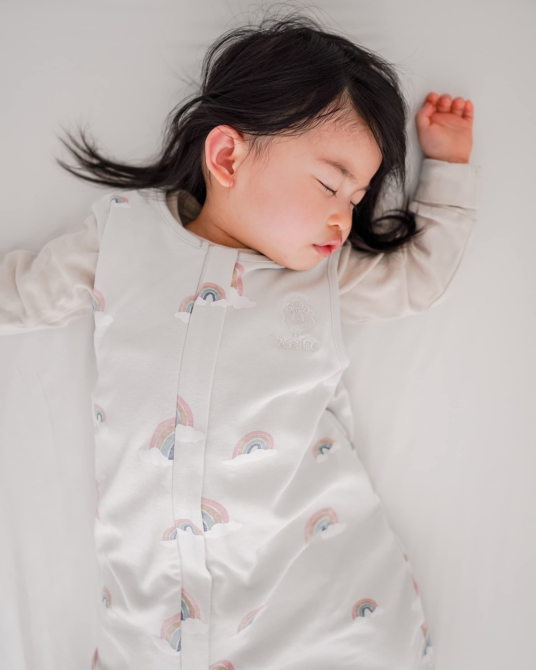 Woolino 4 Season Baby Sleep Sack with Feet Opening - Merino Wool & Organic Cotton Toddler Sleeping Bag for 3-4T Kids | Rainbow Design | Perfect for Nursery, Daycare & Travel