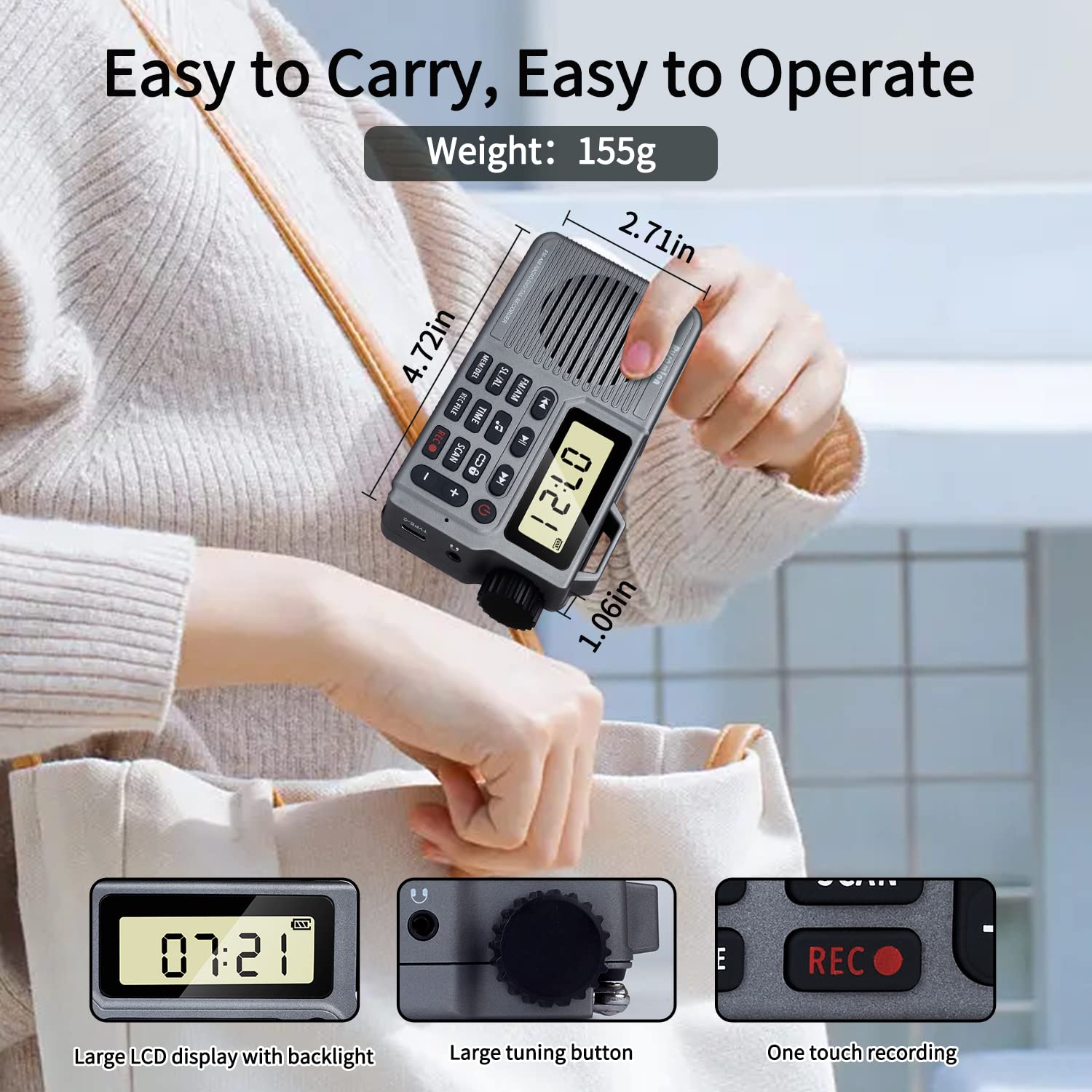 Portable AM/FM Radio with Bass Speaker - Micro SD Card Support, Recording, Long Battery Life, Alarm & Sleep Timer | Perfect for Camping, Travel, and Emergency Preparedness