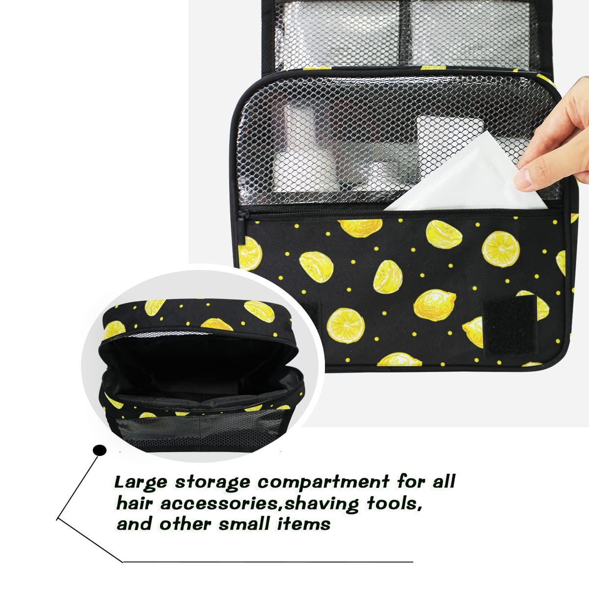 Senya Hanging Travel Toiletry Bag Kit - Waterproof Cosmetic Organizer for Men & Women (Yellow Lemons) - Perfect for Camping, Gym, Business Trips & Vacation Essentials