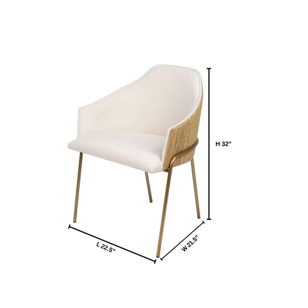 Cyan Design 11758 Menfis Dining Chair - Brushed Gold Frame with Light Tan Velour Upholstery & Rattan Back - Perfect for Modern Dining Room, Kitchen, or Breakfast Nook Decor