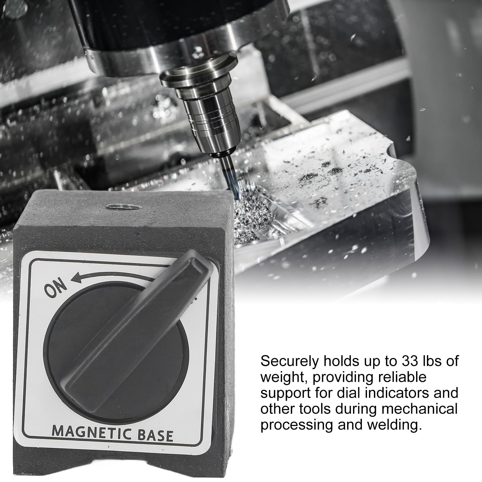 **33lb Magnetic Base Holder with M5 Threaded Dial - Heavy Duty Magnetic Stand for Digital Dial Indicator Gauge, On/Off Switch & Secure Holding Power - Perfect for Precision Machining, Woodworking & Metalworking**