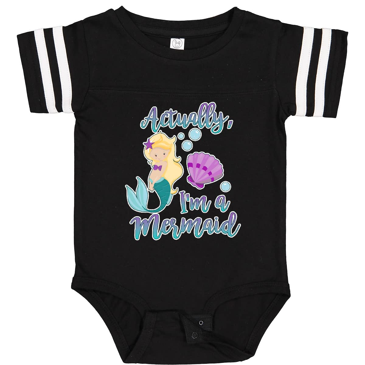 Inktastic 'Actually I'm a Mermaid' Baby Bodysuit with Seashell & Bubble Design - Perfect for Beach Trips, Pool Parties & Mermaid-Themed Photoshoots