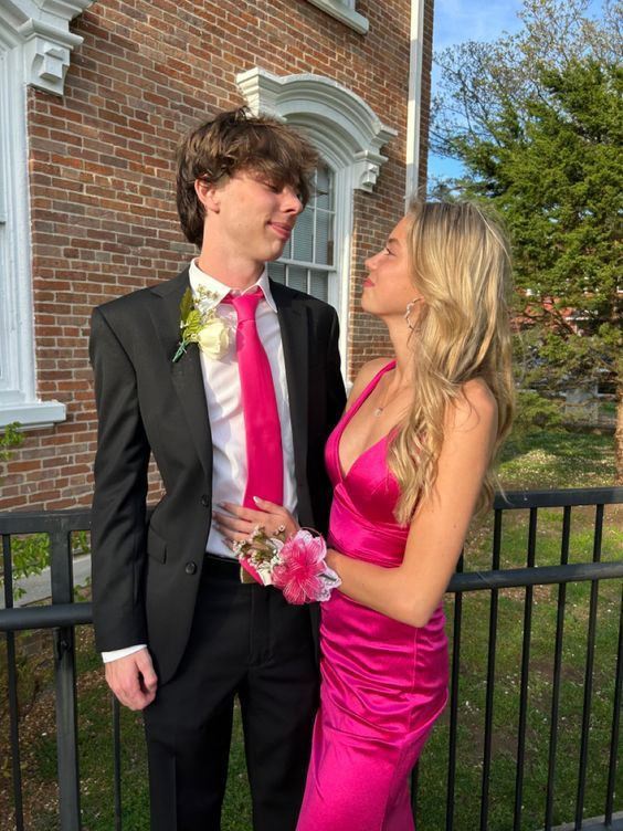 Elegant Hot Pink Sheath Long Prom Dress - Satin Evening Gown for Formal Parties, Homecoming, and Special Occasions | Style 2486