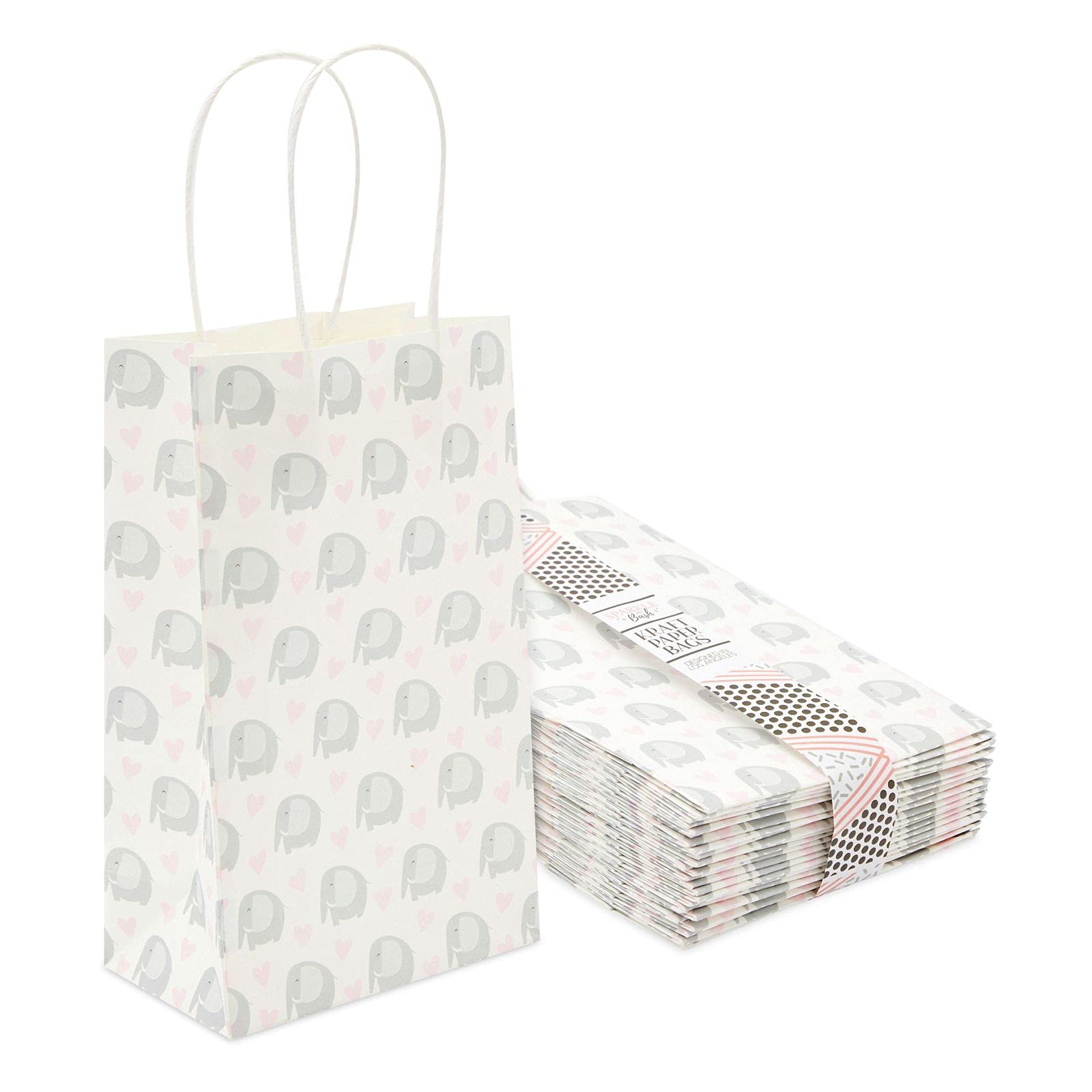 24 Pack Pink Elephant Party Favor Bags with Handles for Girls Baby Showers, Birthday Parties & Celebrations - Cute Sparkling Gift Bags for Baby Shower Favors, Birthday Goodies & Special Events