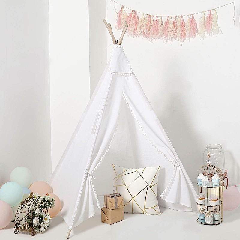 White Kids Teepee Play Tent with Window - Indoor Outdoor Playhouse for Children's Pretend Play, Reading Nook & Birthday Parties