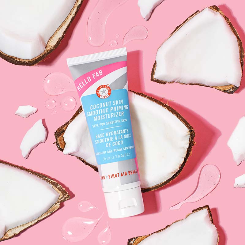 First Aid Beauty Hello FAB Coconut Skin Smoothie Priming Moisturizer - Hydrating Face Primer & Makeup Base for Dry Skin | Perfect for Daily Skincare Routine & Flawless Makeup Application