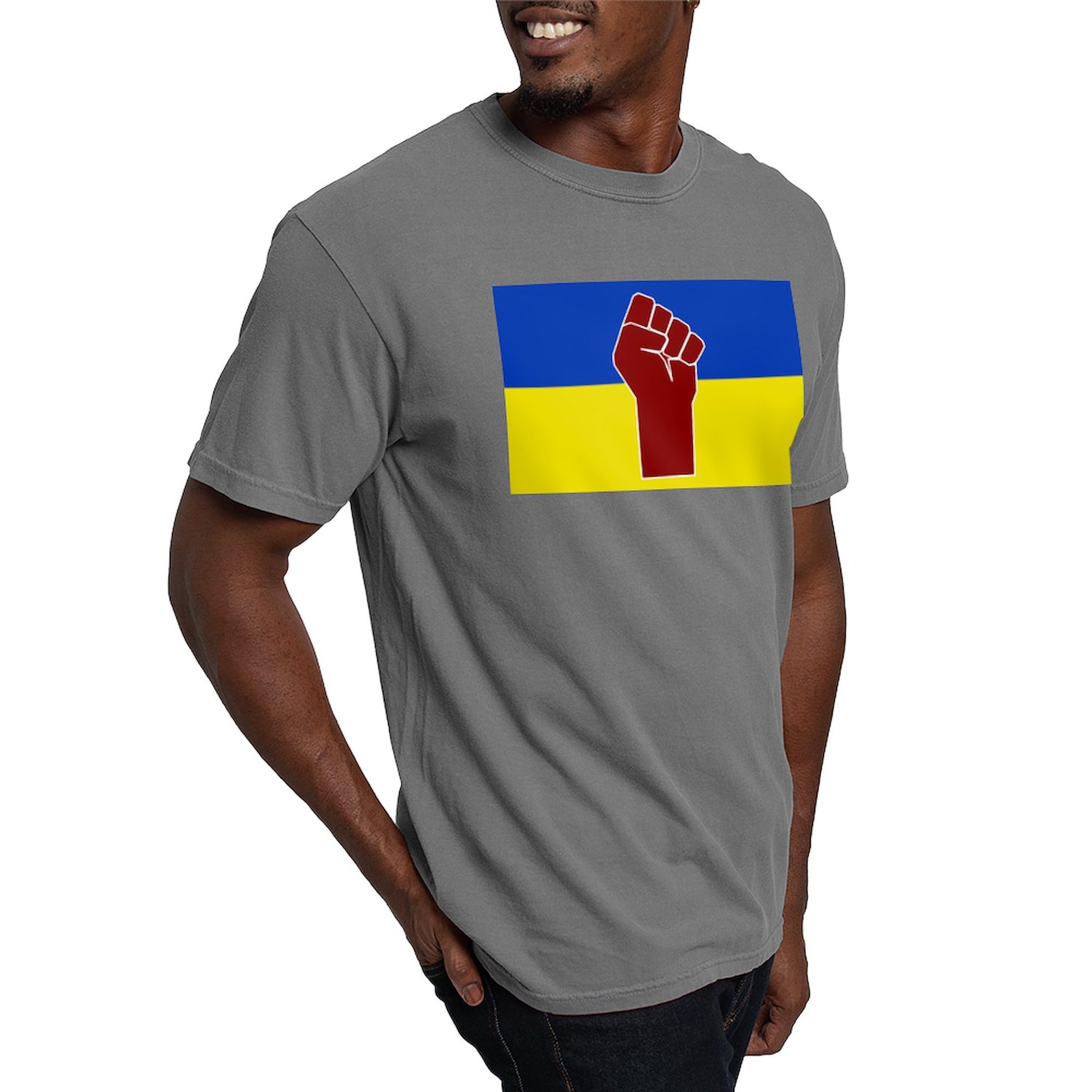 Ukrainian Flag with Fist T-Shirt for Men - Comfort Colors® Premium Cotton Tee - Patriotic Apparel for Protests, Rallies & National Pride