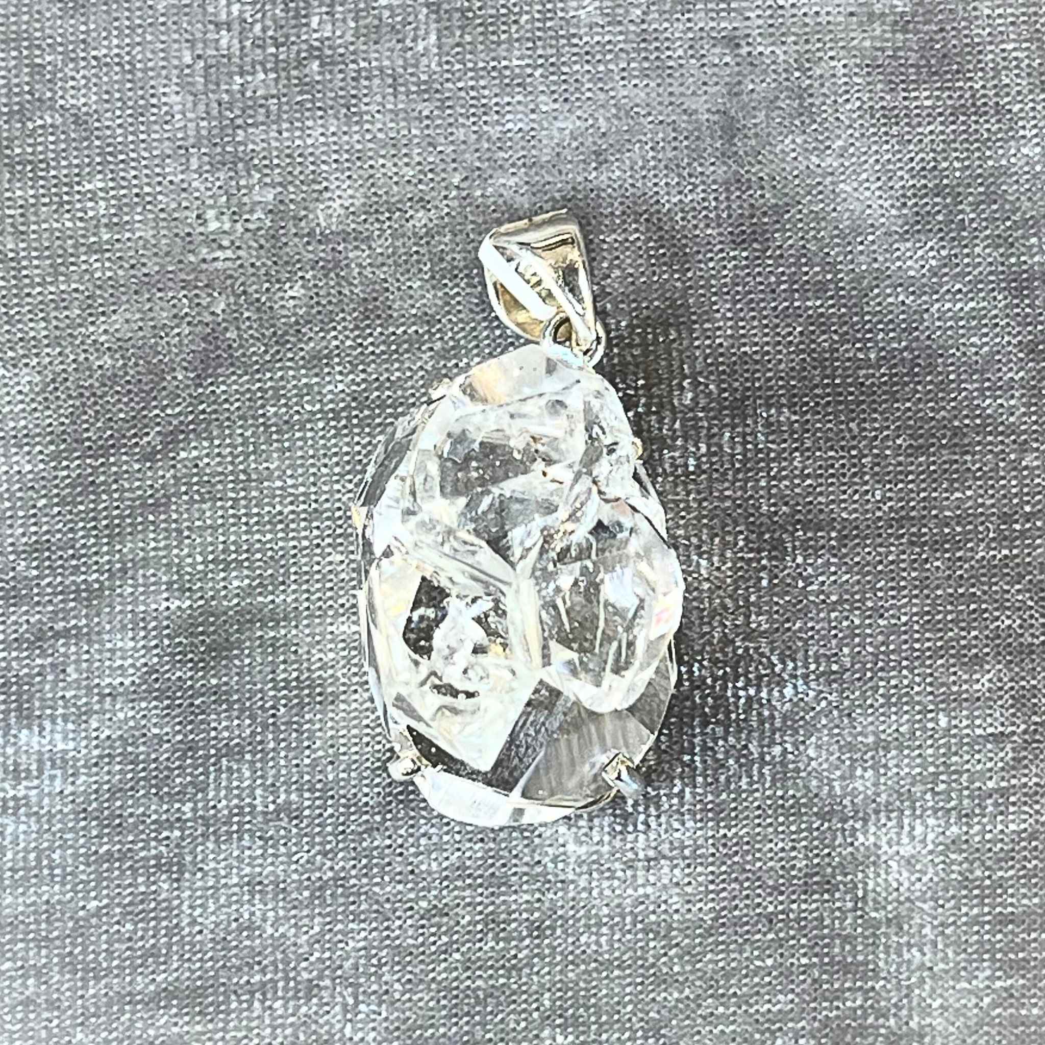 Natural Herkimer Diamond Cluster Sterling Silver Pendant Necklace - Healing Crystal Jewelry for Women, Spiritual Gift & Energy Stone for Meditation, Yoga & Chakra Balancing