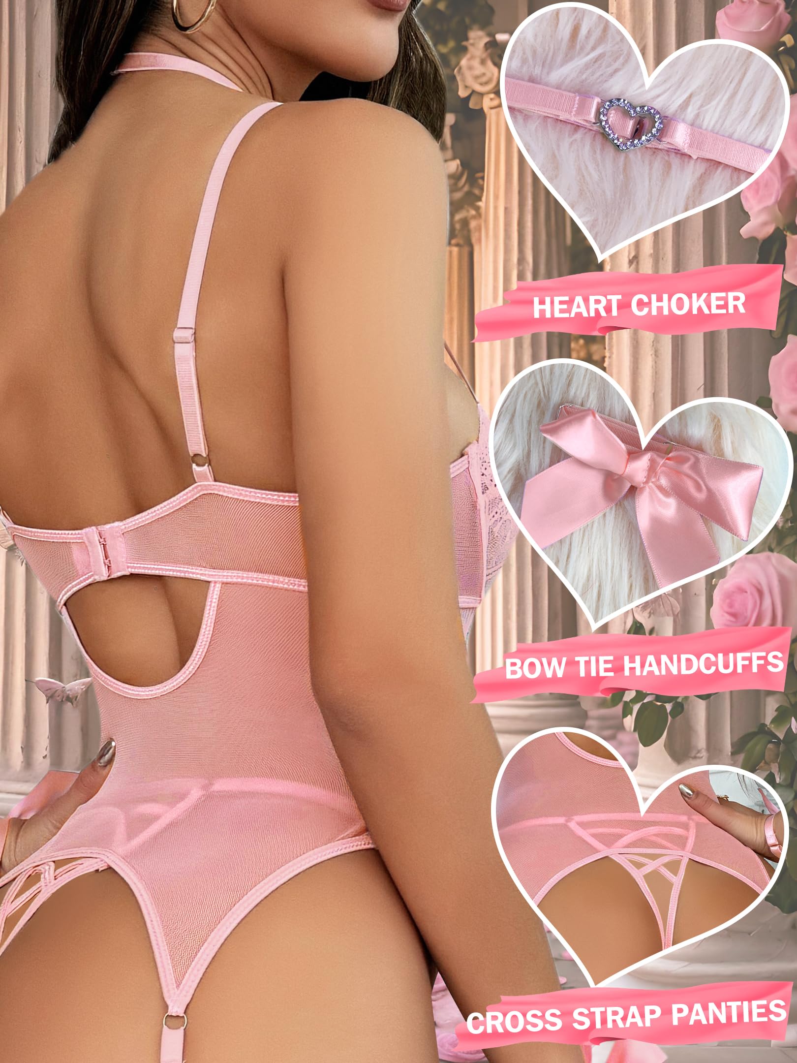 Sexy Lace Teddy Corset Lingerie Set for Women - 5 Piece with Garter Belt & Stockings | Romantic Nightwear, Bridal Boudoir, Valentine's Gift