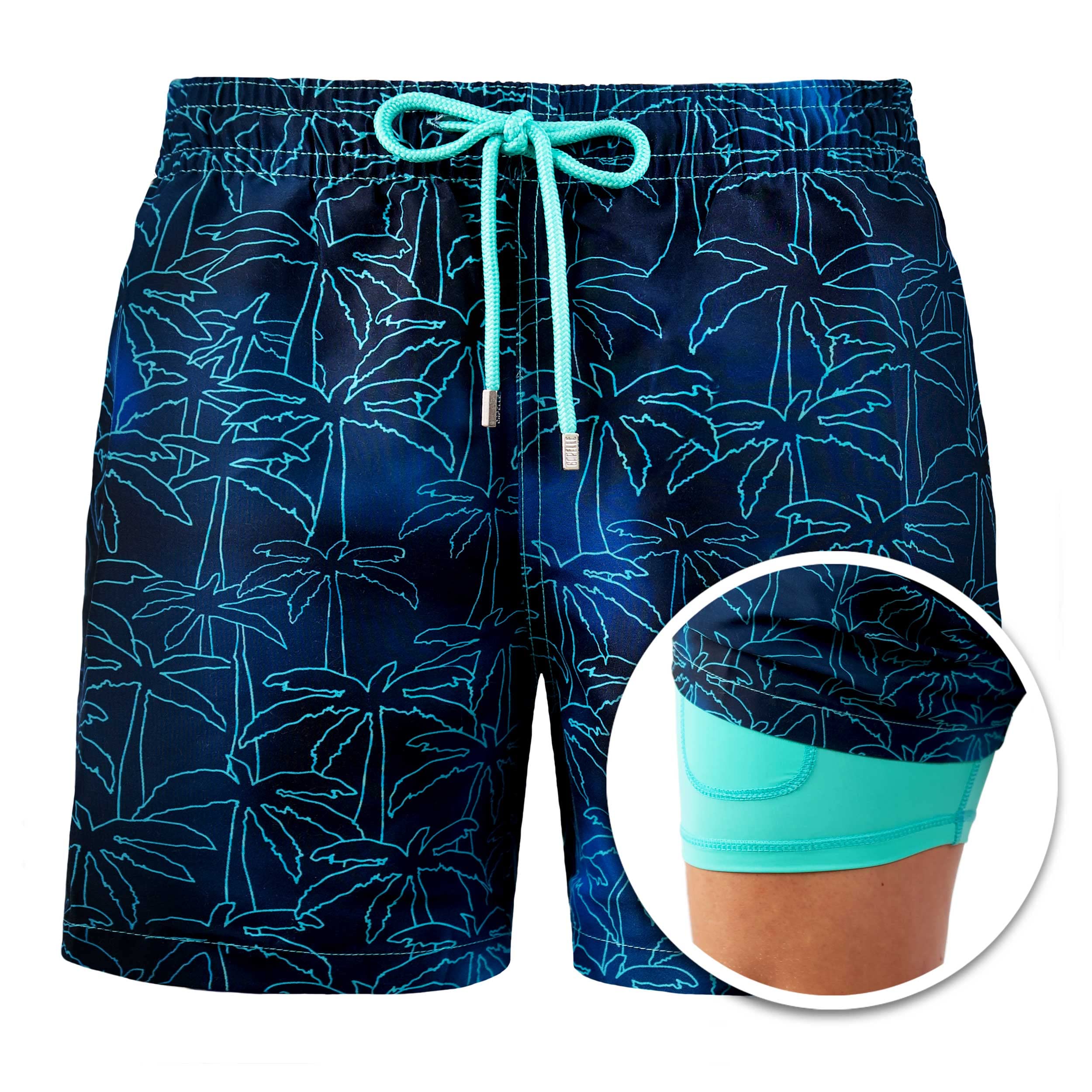 Premium Men's Luxury Swim Shorts by Capelle Miami - Foggy Palms Print - Quick Dry, Comfortable & Stylish for Beach, Pool & Vacation