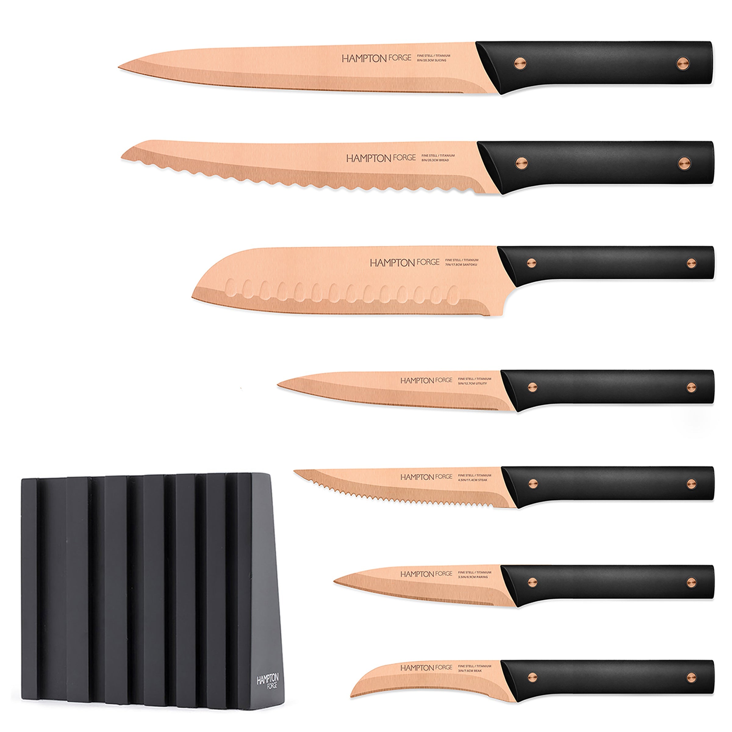 Knight 13-Piece Cutlery Block Set with Copper Handles - Premium Stainless Steel Knives for Kitchen & Dining - Perfect for Home Chefs & Gift Giving