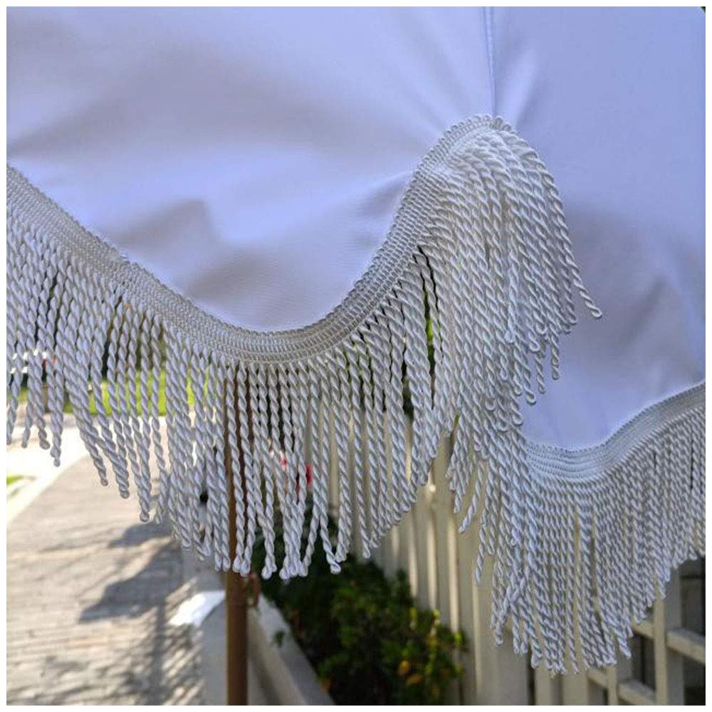 Y&J 1.8m (71in) Outdoor Tilt Beach Parasol with UV Protection - White Patio Umbrella with Tassel Design, 2.45m (96.4in) Height for Garden, Poolside, and Outdoor Dining (Base Not Included)
