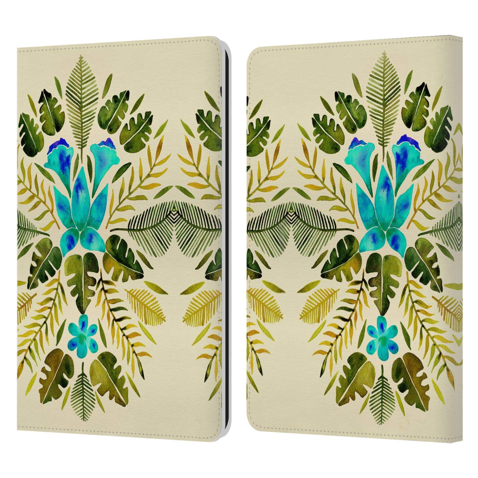 Officially Licensed Cat Coquillette Green Blue Tropical Symmetry Nature Leather Book Wallet Case Cover Compatible with Kindle Paperwhite 1/2/3 - Stylish Protective Cover for Reading, Travel & Daily Use