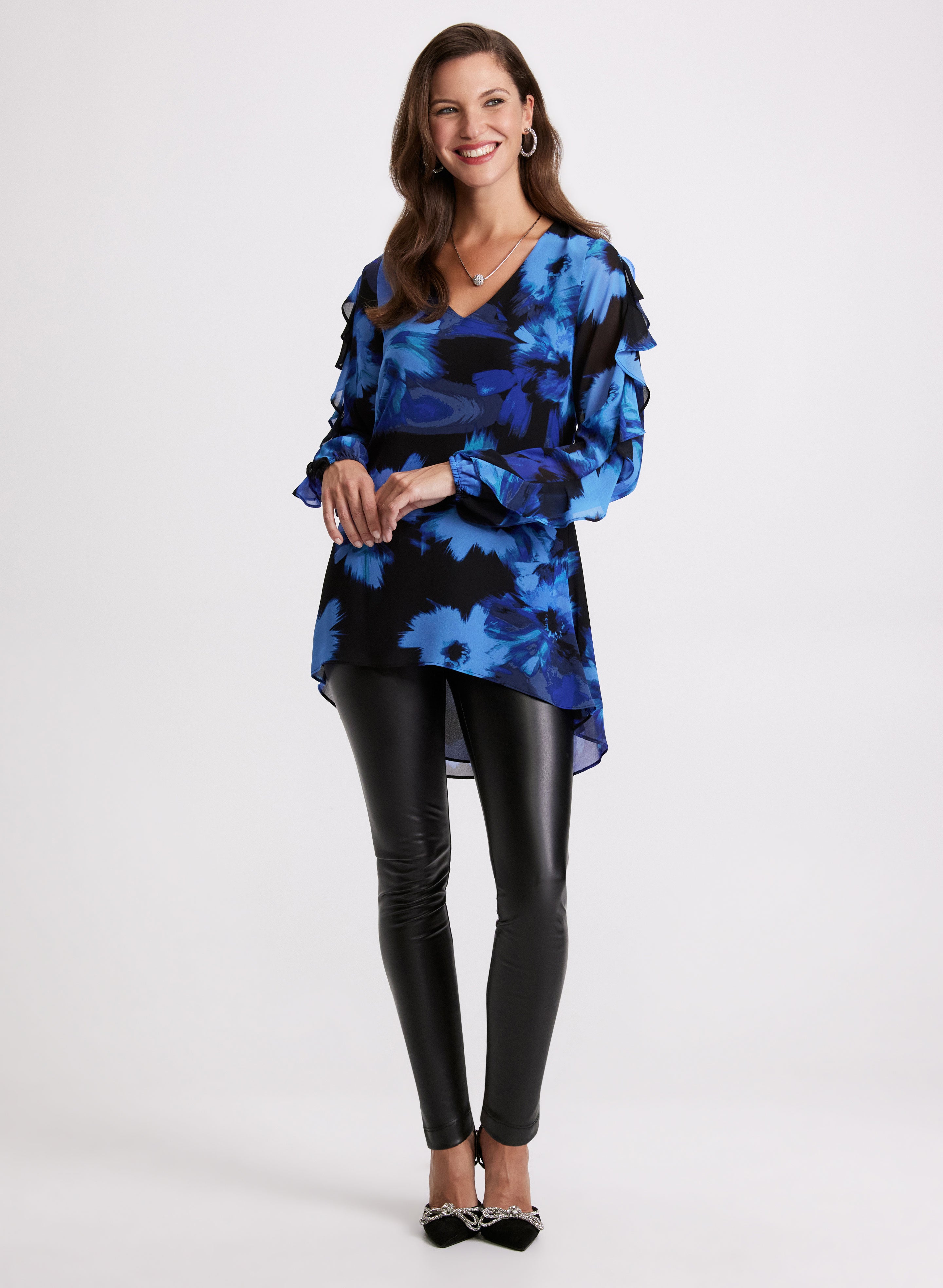 Elegant Floral Print Chiffon Blouse for Women - Lightweight Summer Tops - Perfect for Office Wear, Date Night & Casual Outings