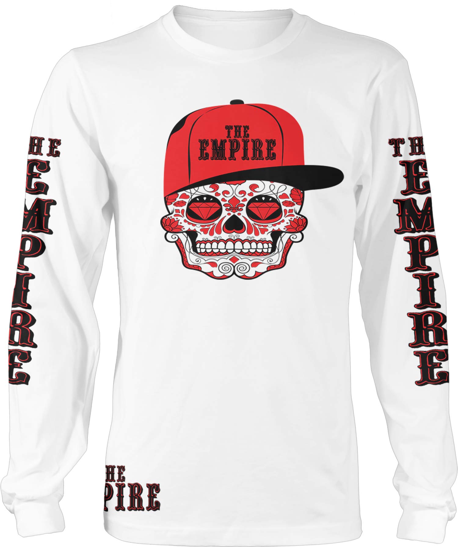 Millionaire Mentality Empire Candy Skull White Long Sleeve T-Shirt for Men | Gothic Streetwear & Halloween Costume | Perfect for Parties, Concerts, and Casual Wear