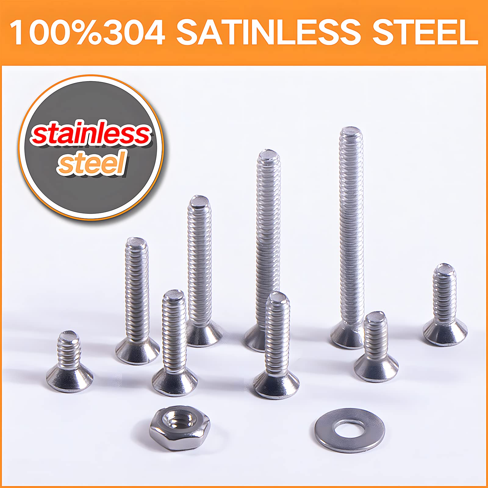 304 Stainless Steel Phillips Flat Head Machine Screws 260Pcs Kit - for DIY & Home Repair